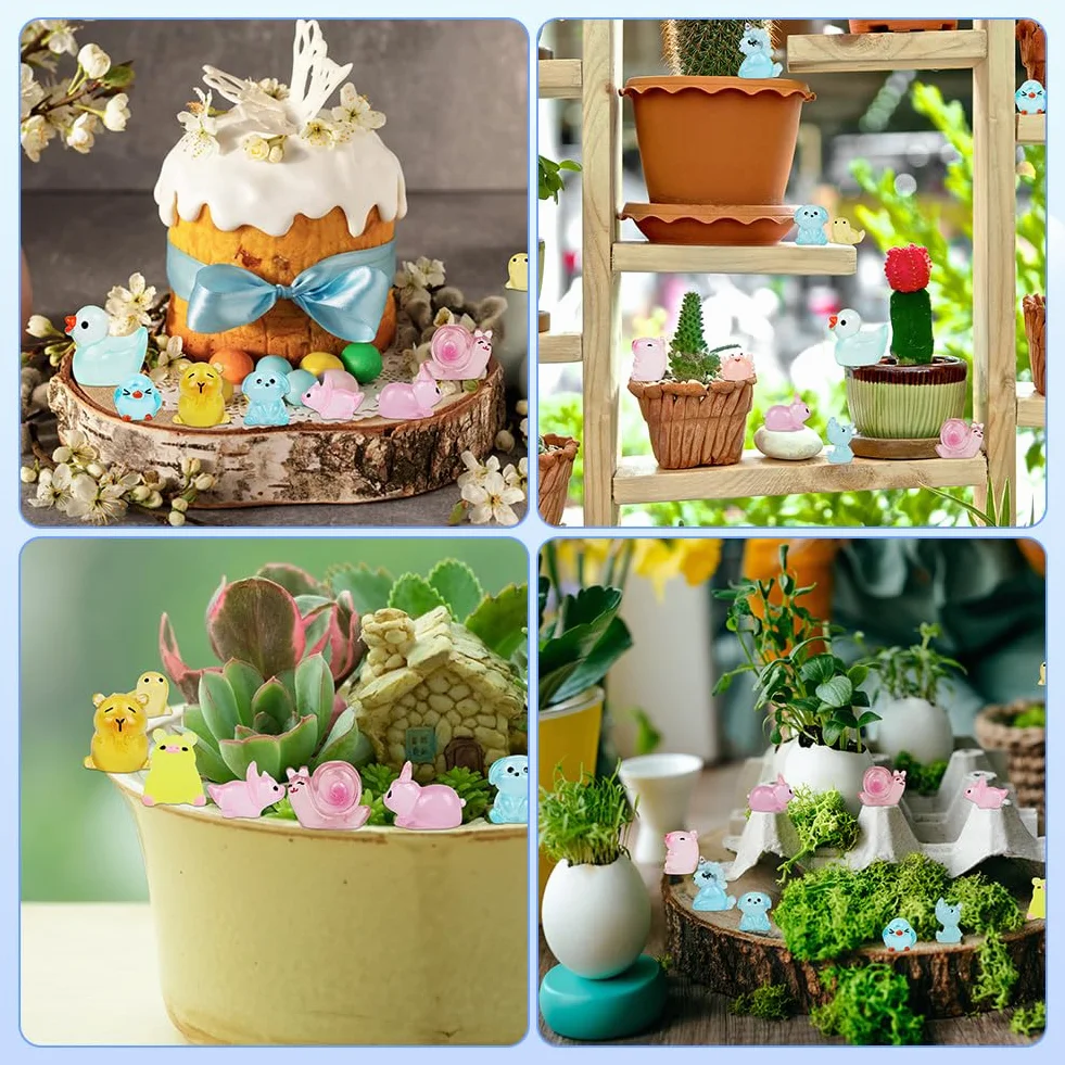 DiULi Mini zestaw zwierząt z żywicy, 36 sztuk miniaturowe zwierzęta z żywicy, mikro krajobraz świecące figurki do domków dla lalek, roślin doniczkowych, akwarium, DIY rzemiosła (14 stylów)