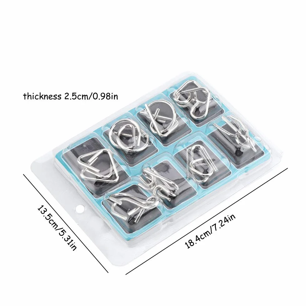 8-częściowe puzzle z drutu metalowego logiczna łamigłówka zestaw pierścionek puzzle idealne prezenty do aktywności w pomieszczeniach dla dorosłych i dzieci (B)