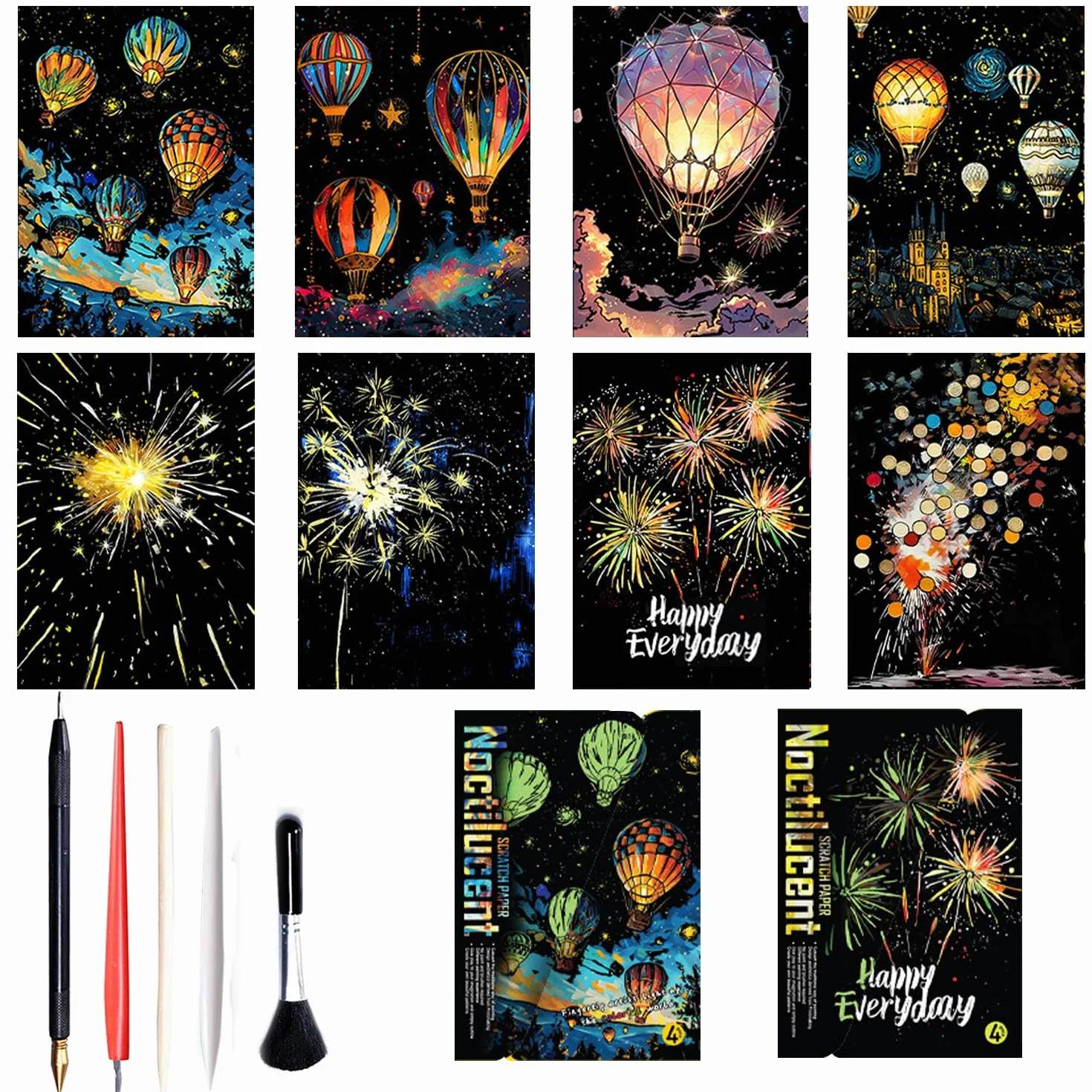 Georgie Porgy Zestaw obrazków do zdrapywania DIY zestawy rękodzielnicze dla dzieci i dorosłych, Magic Rainbow A4, papier do zdrapywania na Boże Narodzenie, prezent urodzinowy, z zestawem narzędzi do