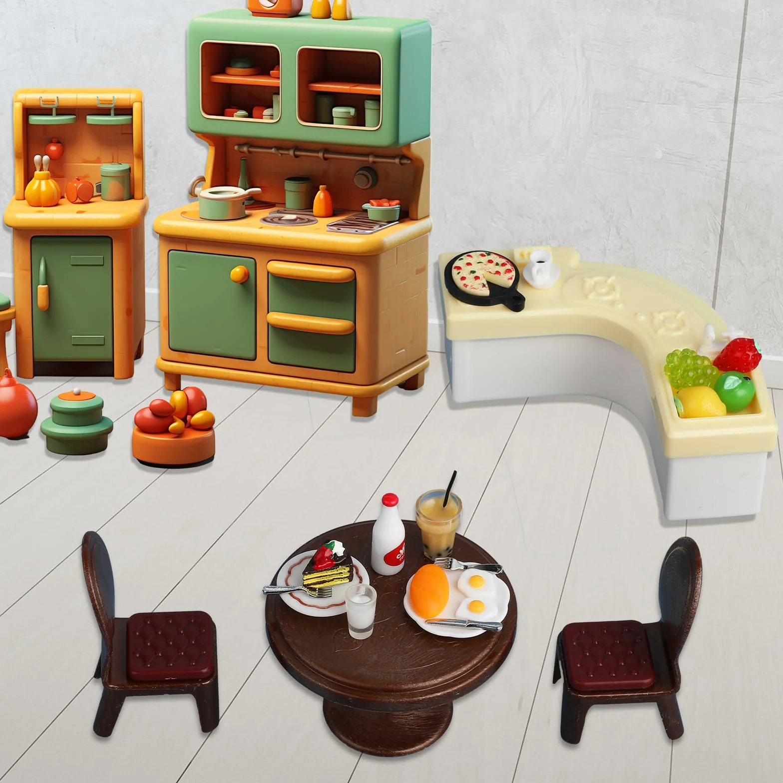 Amabro Miniaturowe jedzenie i picie, 50-częściowy zestaw zabawek z żywicy, 1:12, domek dla lalek, akcesoria dla lalek, mini kuchnia, mały domek dla lalek, akcesoria dla dziewcząt, chłopców, na imprezę