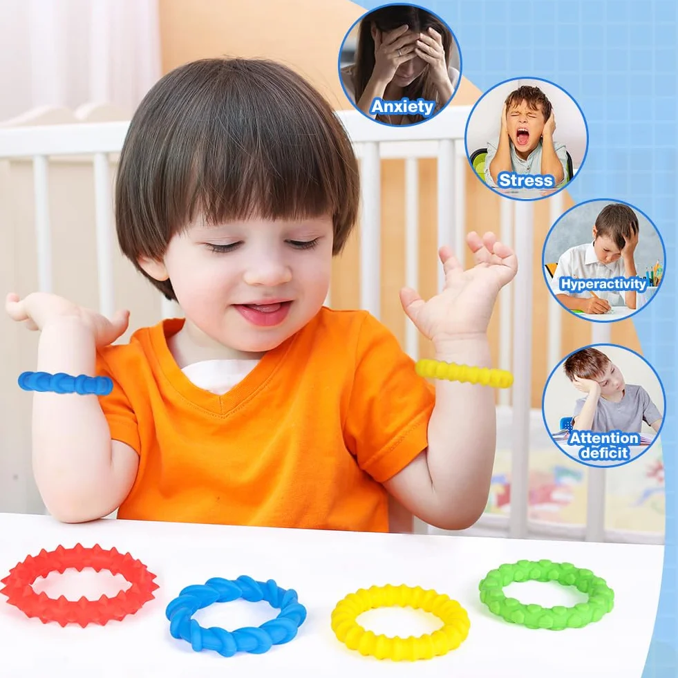 Aolso Fidget Toys, 4 szt. elastycznych bransoletek Fidget do redukcji stresu dla dzieci, antystresowych dorosłych, gry autyzm dla Adhd, Autyzm łagodzący lęk przed stresem, jako prezenty dla dzieci