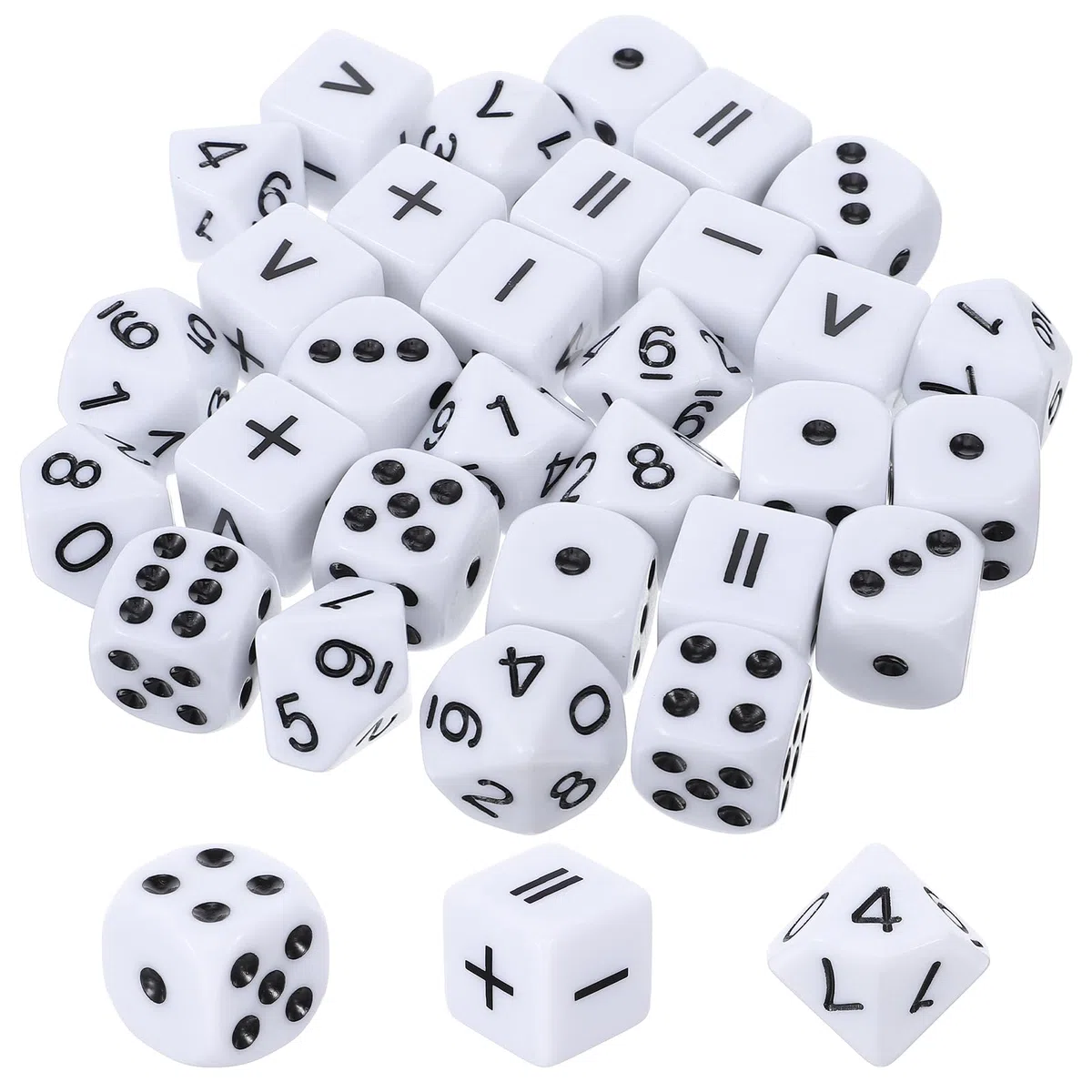 30 sztuk kostek matematycznych, 10 kostek punktowych, 10 matematycznych kostek operacyjnych i 10 dziesięciokątnych kostek, zestaw 15 mm kostki do nauki, do gier w kości, na imprezy