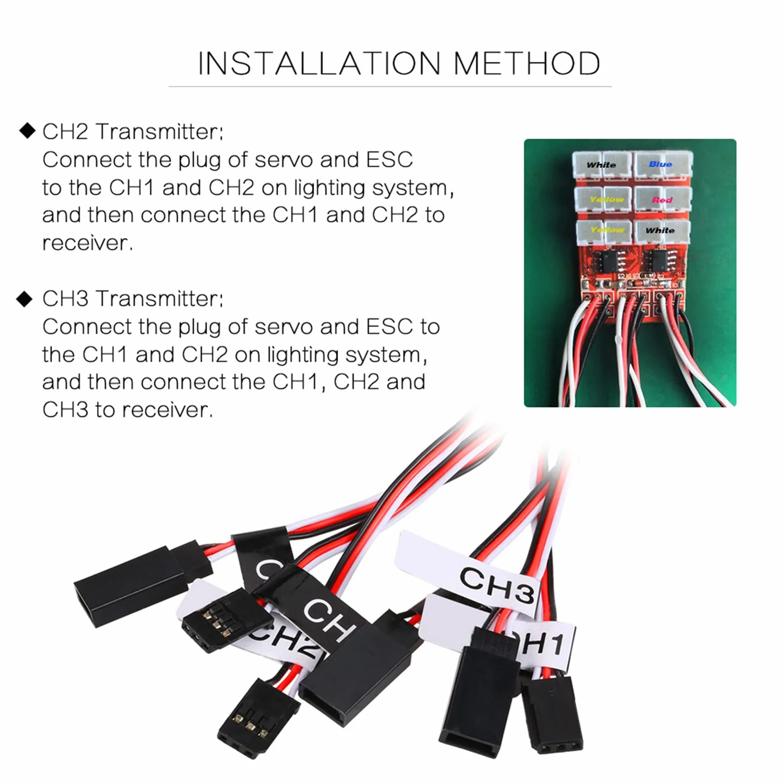 WANGCL Zestaw świateł do samochodu RC 12 LED Zestaw świateł kierowniczych i hamulcowych Smart Simulation Strobe Light dla samochodu RC 1/10 RC Auto/LKW/Crawler