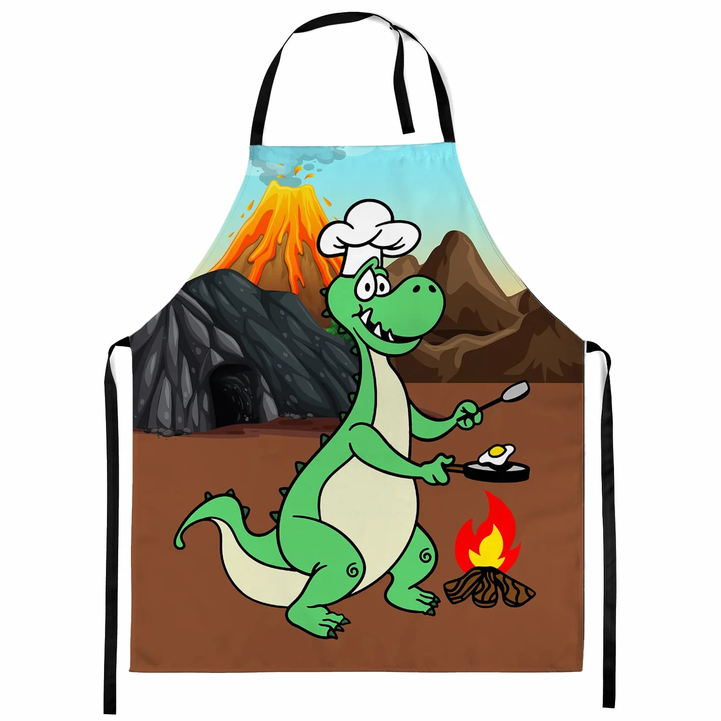 Czapka kucharska + fartuch kucharski zestaw 2-częściowy dla dzieci, dla chłopców, fartuszek kuchenny do gotowania, pieczenia z zapięciem na rzepy Dino [099]
