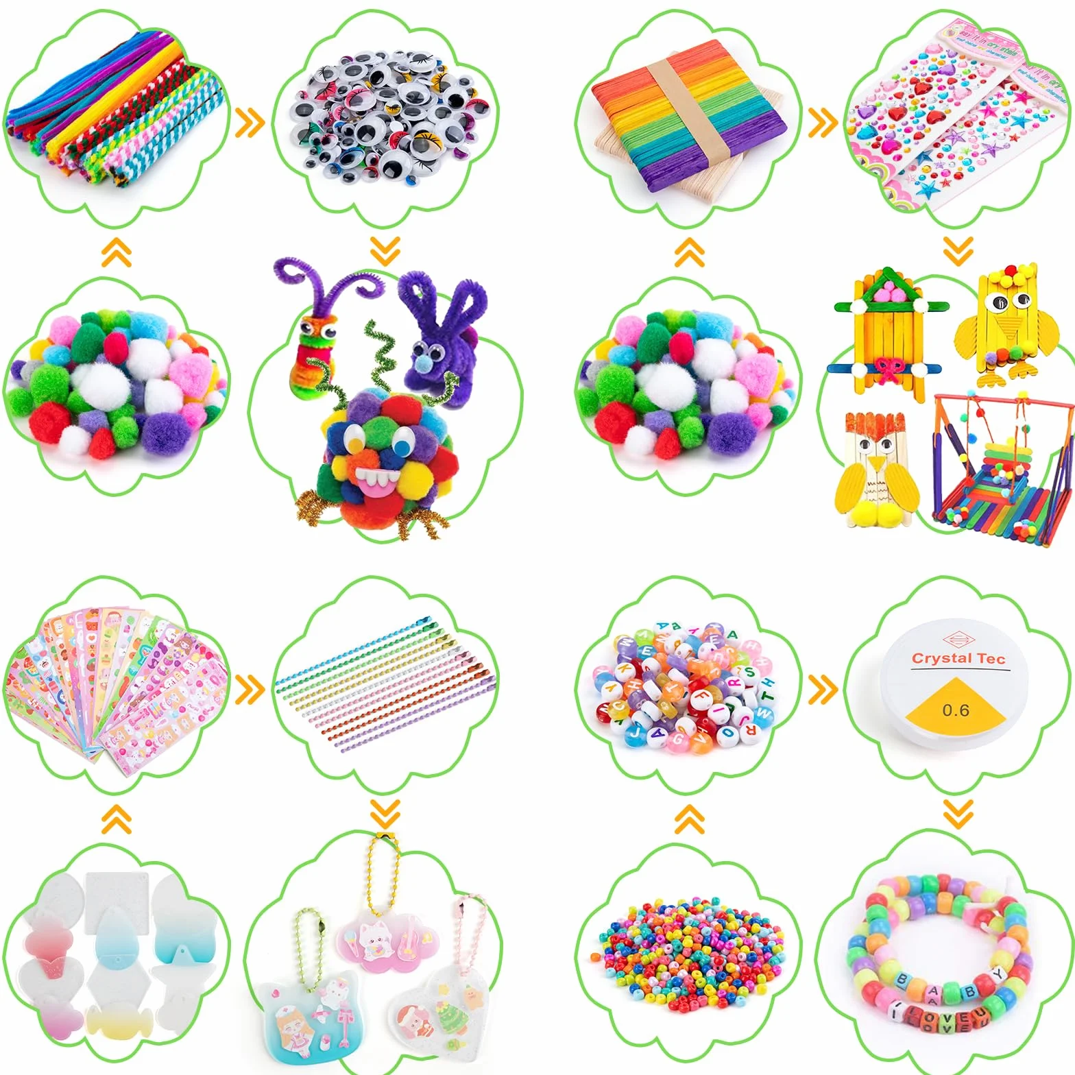 Sundaymot Zestaw do majsterkowania dla dzieci, 2000 sztuk, zestaw do majsterkowania, zestaw z zestawem do czyszczenia fajek, oczami, kreatywny, scrapbooking, torba lniana dla dziewcząt, chłopców