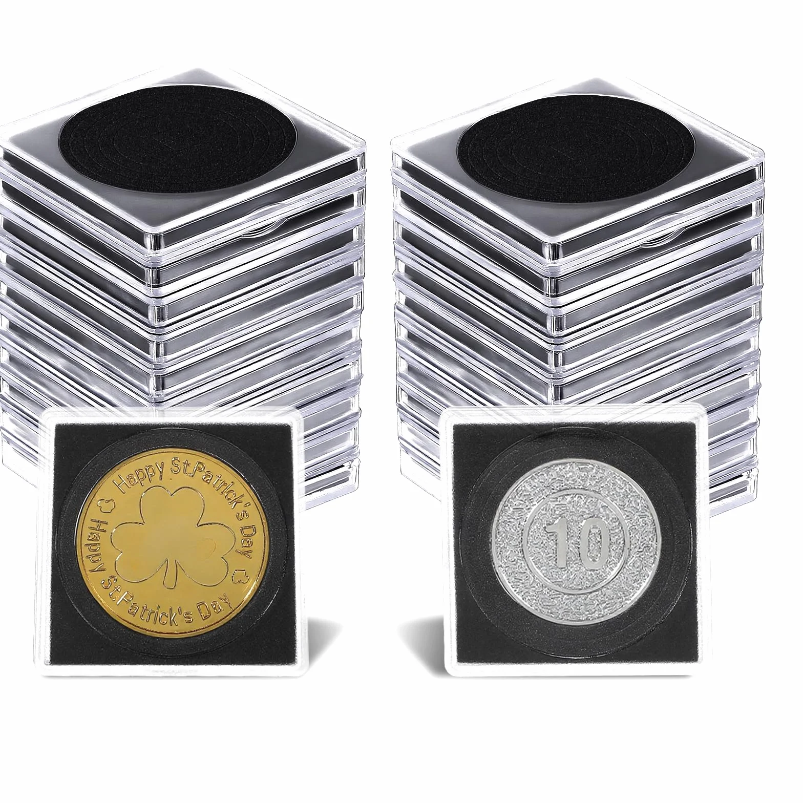 20 sztuk etui na monety do wciskanięcia Regulowane etui na monety Z gąbką Przezroczyste kapsułki na monety Etui na monety kwadratowe Skrzynka na monety do prezentacji i przechowywania (17,5mm