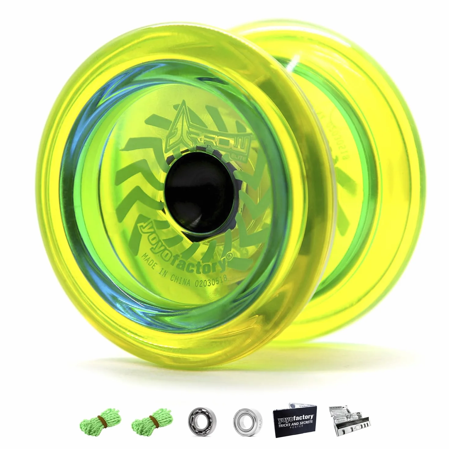 YoyoFactory Arrow Yo-Yo – żółty (od początkującego do profesjonalisty, 2 metalowe łożyska kulkowe, sznurek i instrukcja w zestawie)