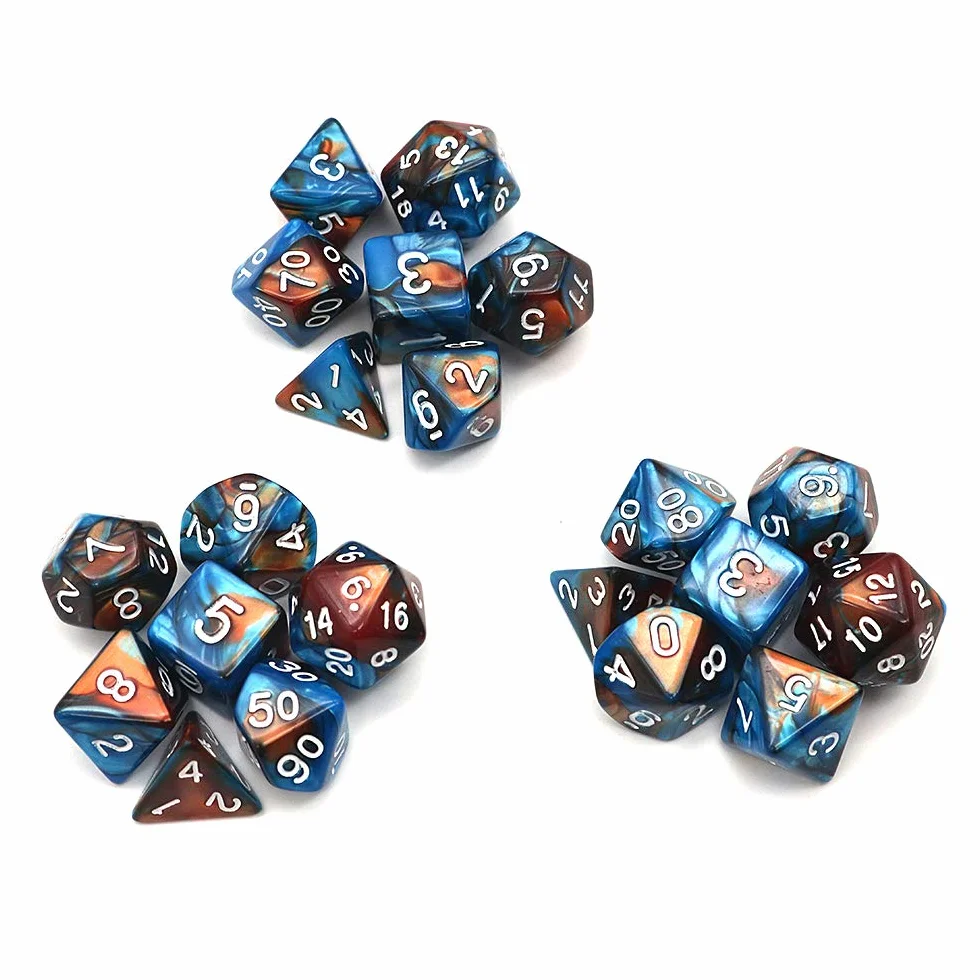 DollaTek Polyhedral Dice zestaw do gry sto?owej, kostka, 3 zestawy kostek 3 x 7 (21 sztuk), seria D20, D12, D10, D8, D6, D4, DND, kostka, DND, RPG, MTG, dwucz??ciowa (zielona i z?ota)