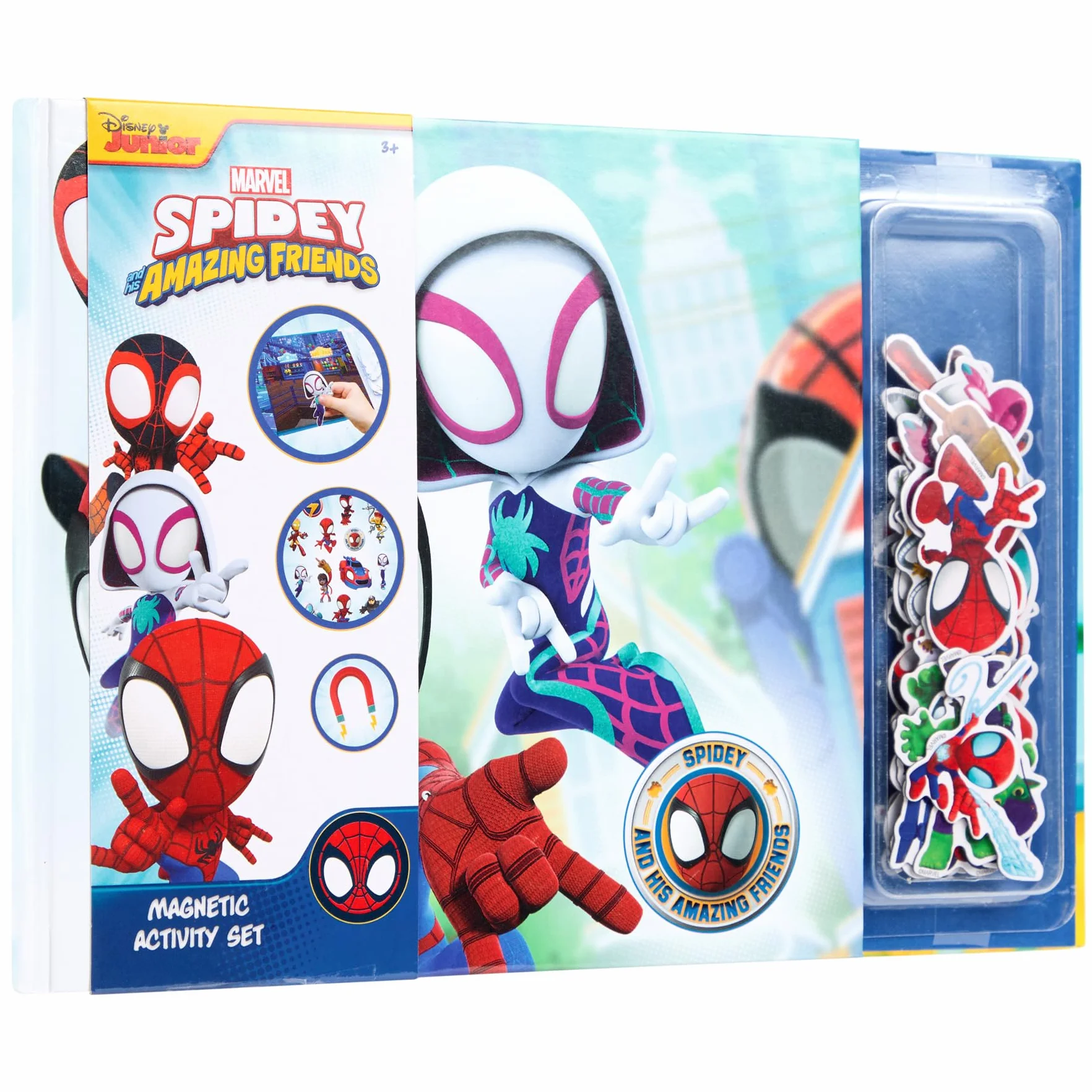 Disney Junior Spidey and his Amazing Friends książka magnetyczna, magnetyczny zestaw aktywności, 40 magnesów, interaktywna gra, kreatywna zabawa, idealna w podróży (SP24358)