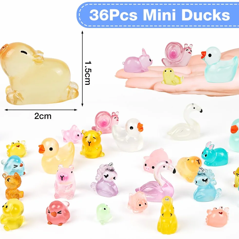 DiULi Mini zestaw zwierząt z żywicy, 36 sztuk miniaturowe zwierzęta z żywicy, mikro krajobraz świecące figurki do domków dla lalek, roślin doniczkowych, akwarium, DIY rzemiosła (14 stylów)