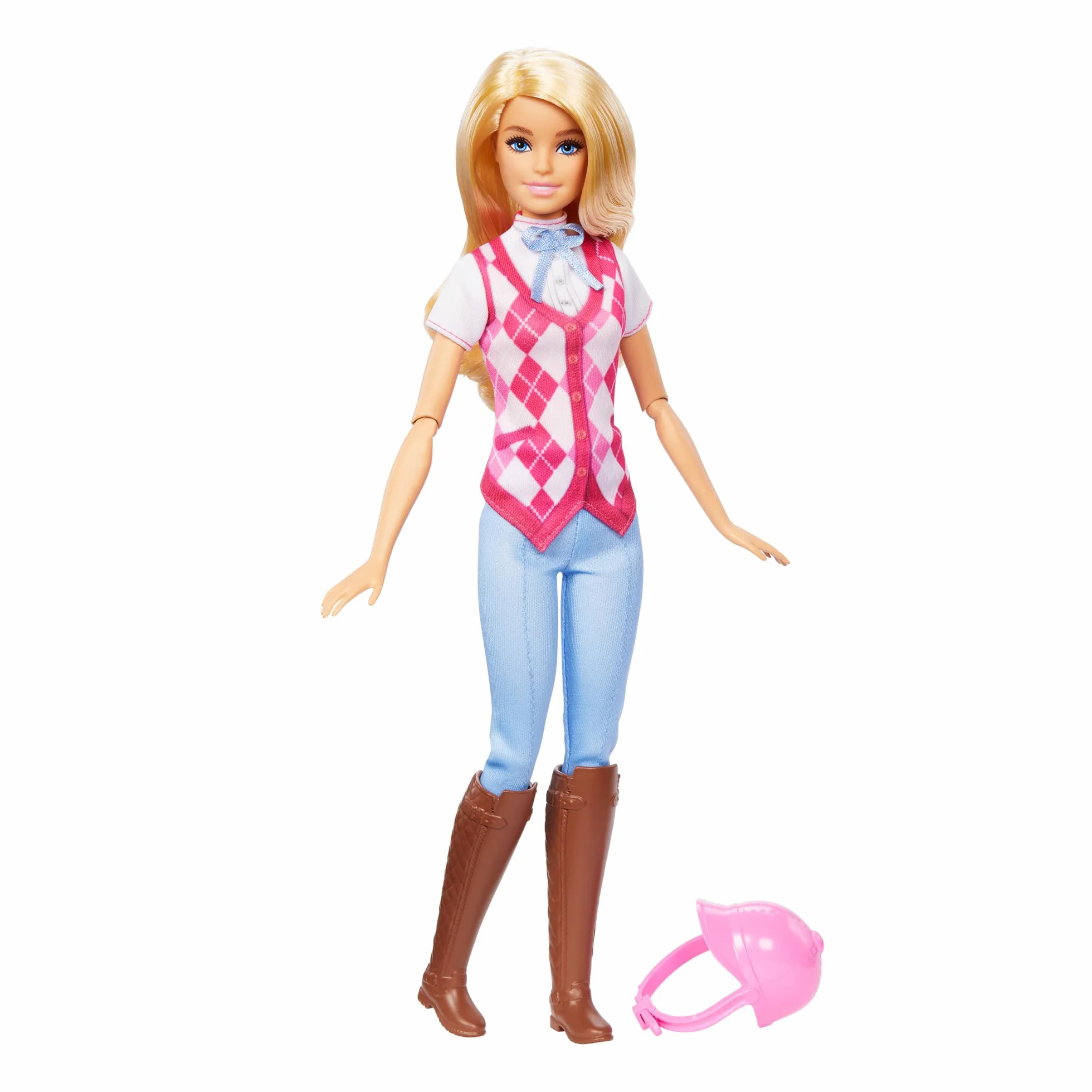 Barbie Lalka Dżokejka Malibu zabawka dla dzieci od 3 lat Lalka filmowa w zdejmowanym stroju i toczku oraz akcesoria inspirowane serialem „Barbie Mysteries: The Great Horse Chase”, HXJ38