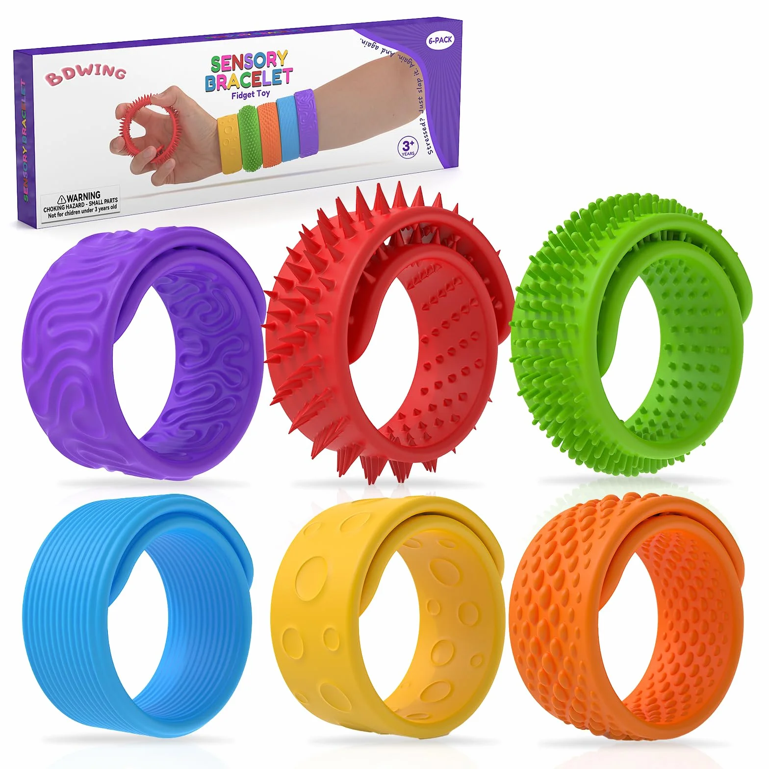 Silikonowe bransoletki sensoryczne Fidget Toys, 6 sztuk, antystresowe, redukujące stres, prezent dla dzieci i dorosłych, ADHD i autyzm, zabawki sensoryczne