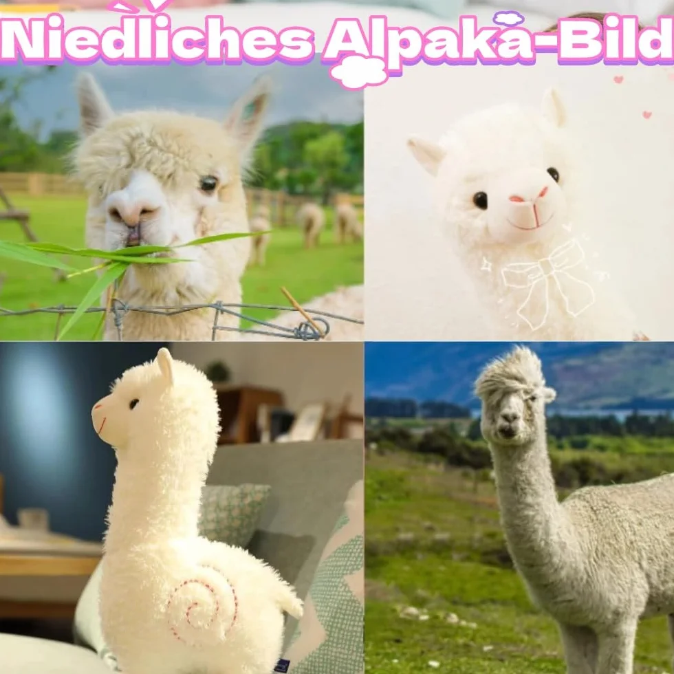 Przytulanka w kształcie alpaki, 28 cm, stojąca, biała, przytulanka alpaka, prezent dla dzieci, dziewczynek, miłośników
