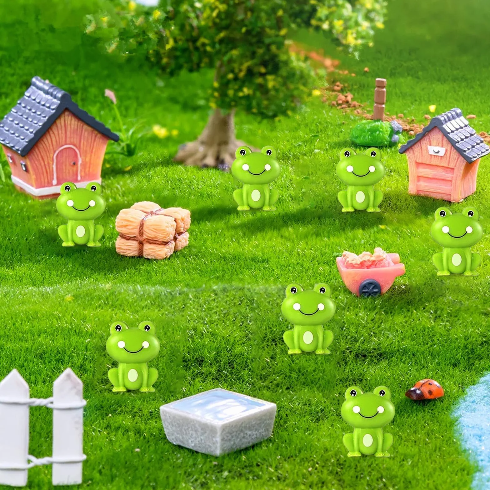 Zielone plastikowe żaby, 100 szt., mini figurki do ogrodu, zielone, do akwarium, ogrodu