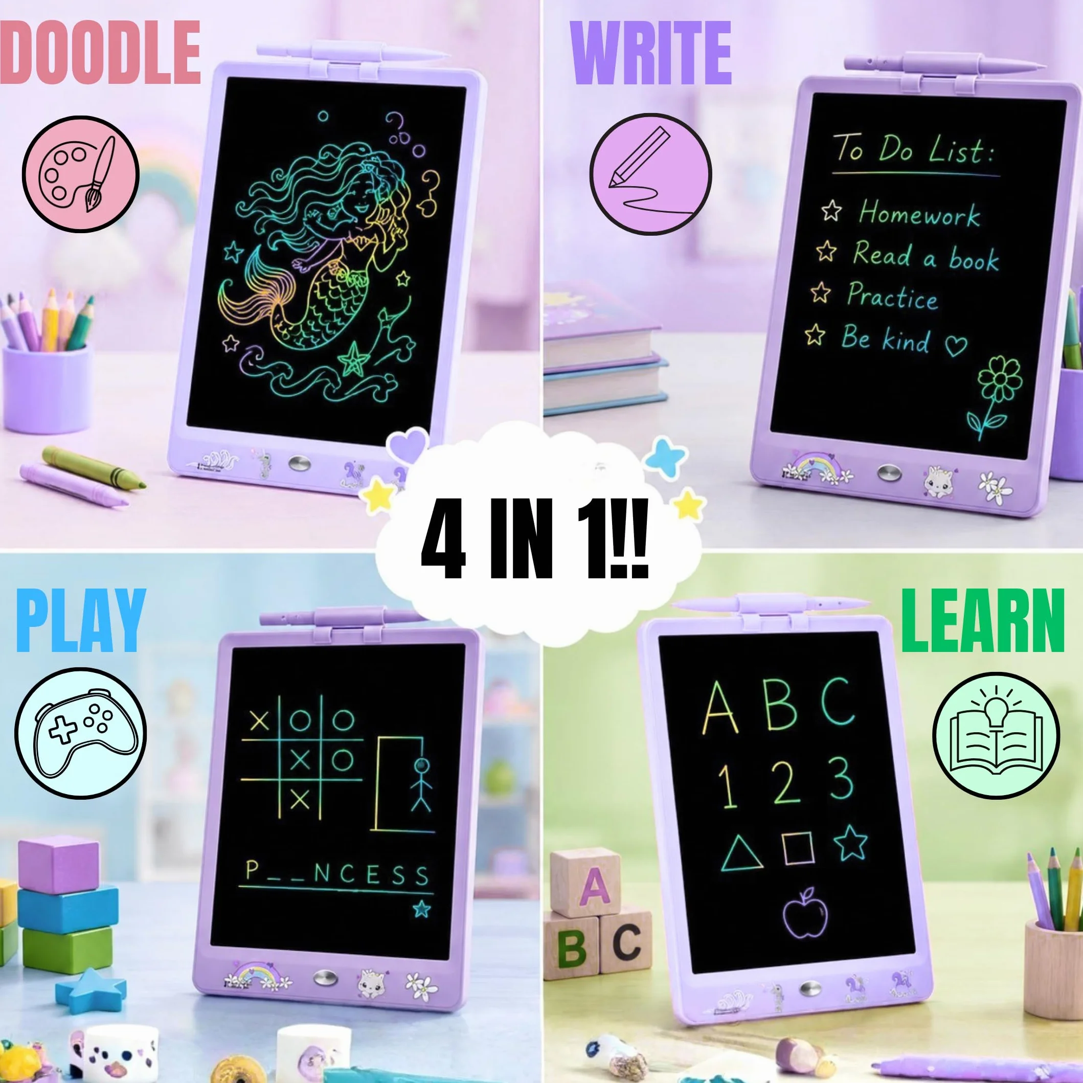 DYNA-PM tablet do pisania z kotem dla dzieci 25 cm, tablet do rysowania LCD, tablica magnetyczna dla dzieci, dinozaur, zabawka, prezent 2, 3, 3, 4, 5, 6, 7, 8 lat