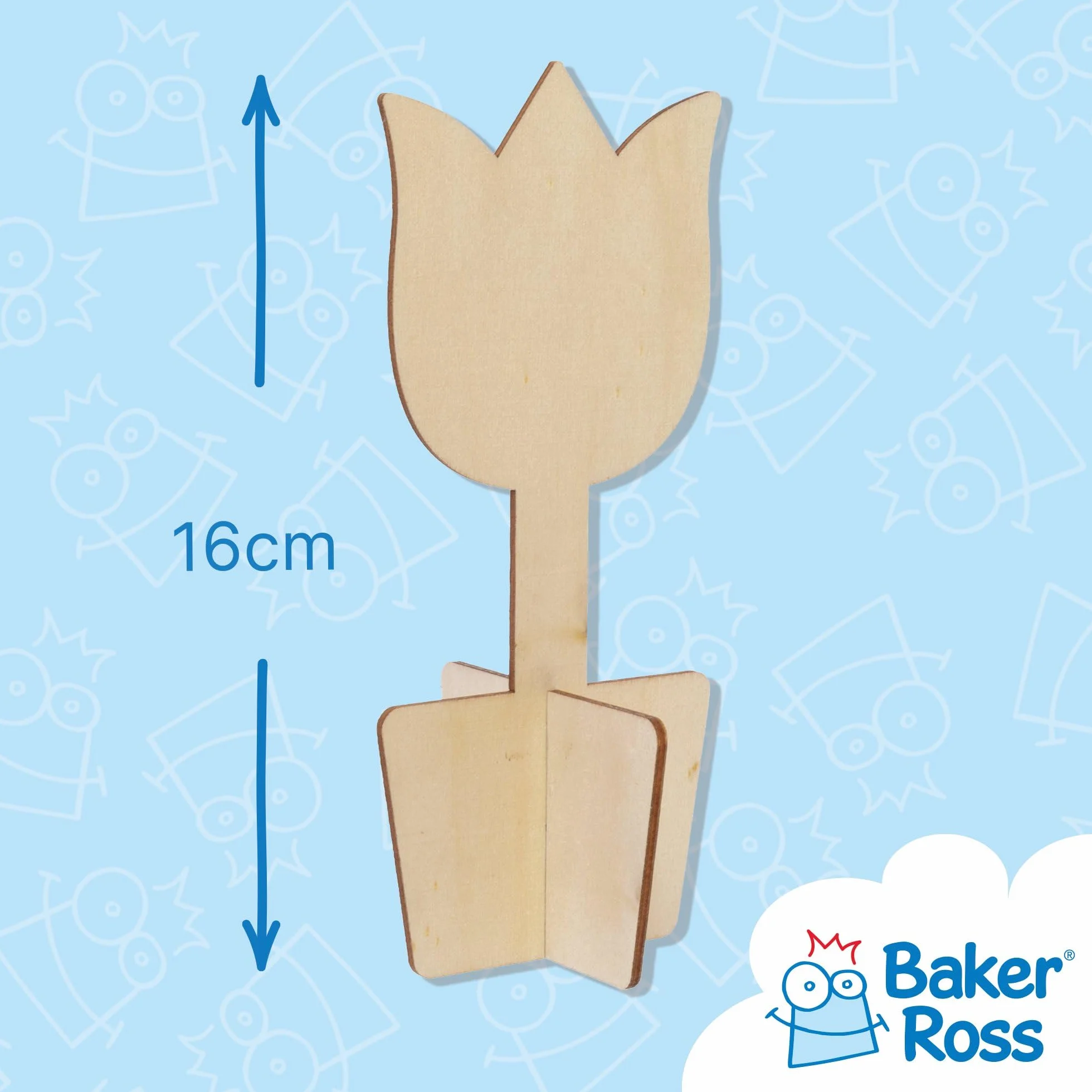 Baker Ross FC727 Drewniane ozdoby stojące 3D w kształcie kwiatów - zestaw 6 sztuk, zestaw do tworzenia modeli drewnianych dla dzieci, rękodzieło artystyczne dla dzieci