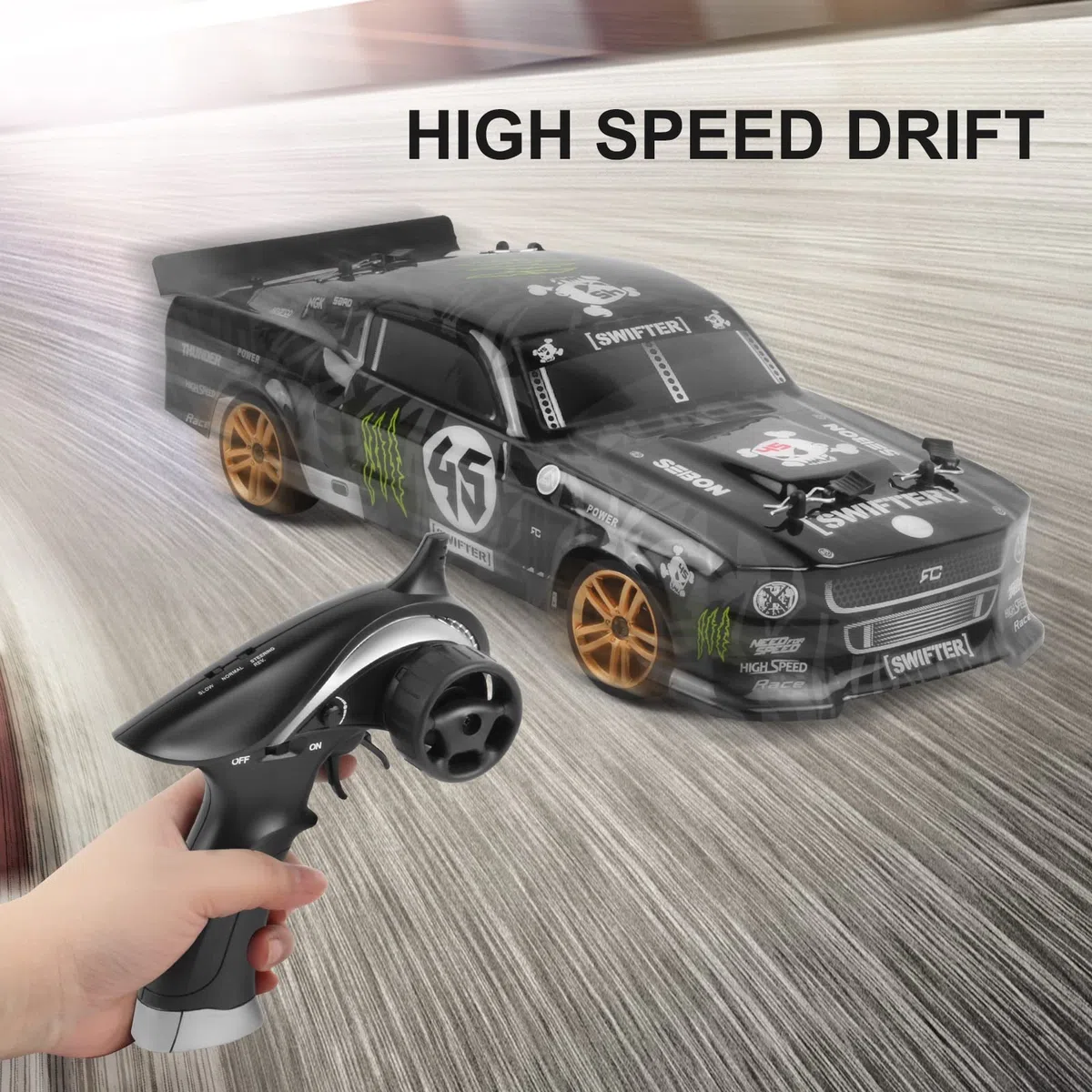 Goolsky RC Drift Car 1/18 2,4 GHz 4WD 30 km/h silnik RC180 silnie magnetyczny, RTR, duża prędkość, akumulator, ekologiczny, wyścigowy samochód wyścigowy, prezent dla dzieci, 2 baterie