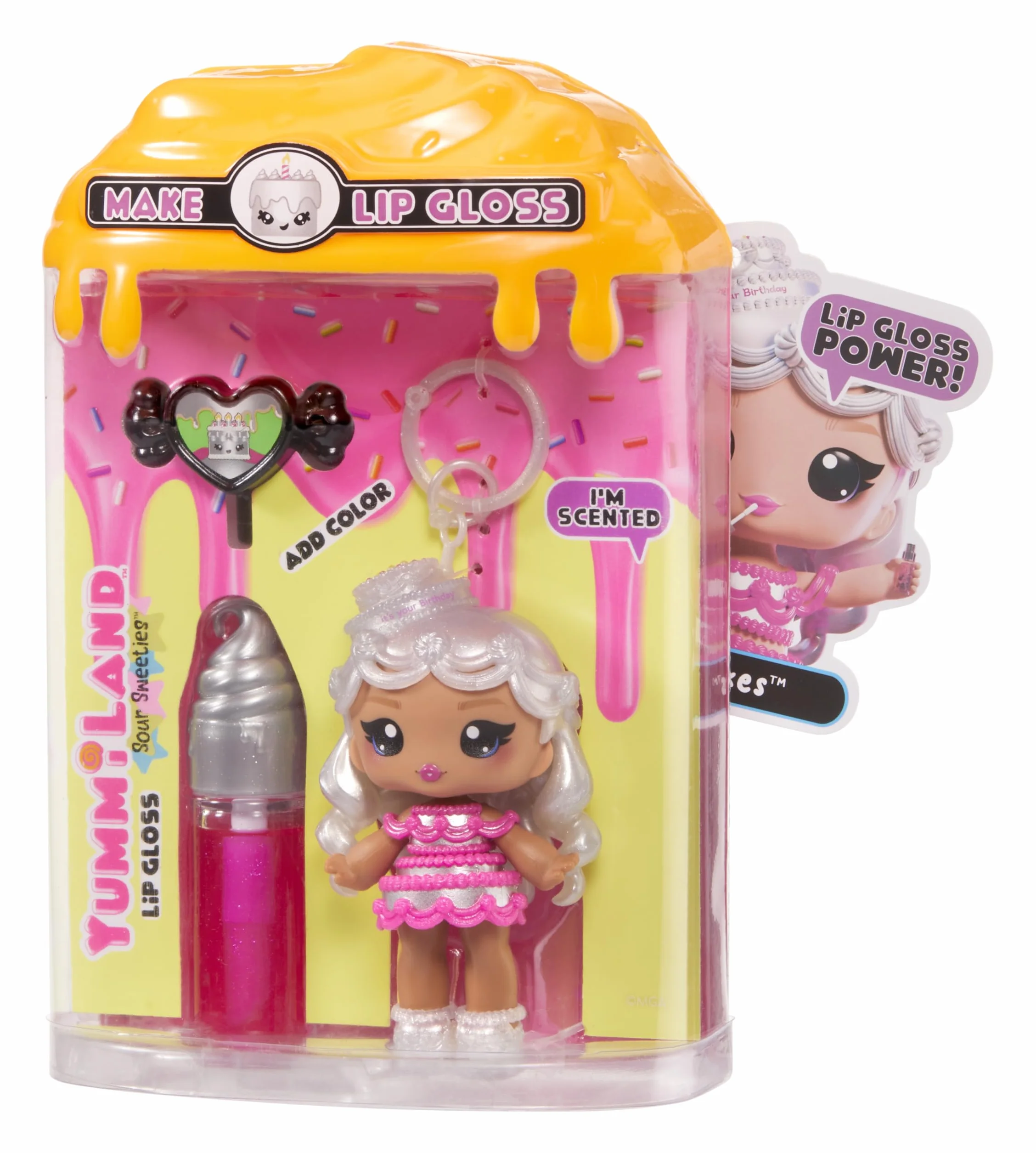 Yummiland Lip Gloss Doll – Sour Sweeties - Misty Cakes – Laleczka z Błyszczykiem do Samodzielnego Wykonania i Breloczkiem, Zabawa z Makijażem, Lalka Kolekcjonerska, Dla Dzieci w Wieku od 4. Lat
