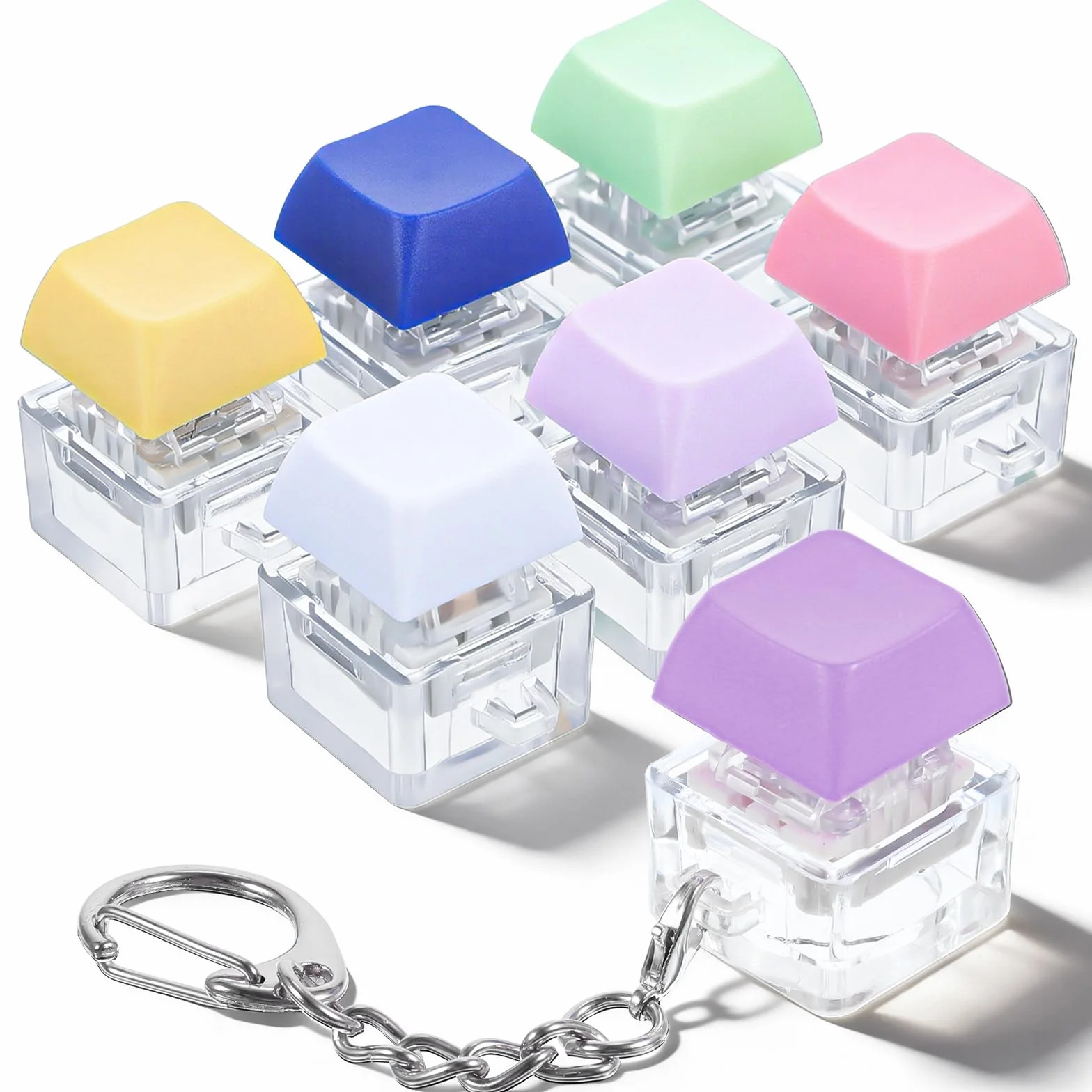 Mabor 6 sztuk fidget zabawka fidget keyboard, breloczek do kluczy z nasadkami na klawisze i guzikami, dla kobiet i mężczyzn, redukuje stres i spędzanie czasu (6 kolorów)