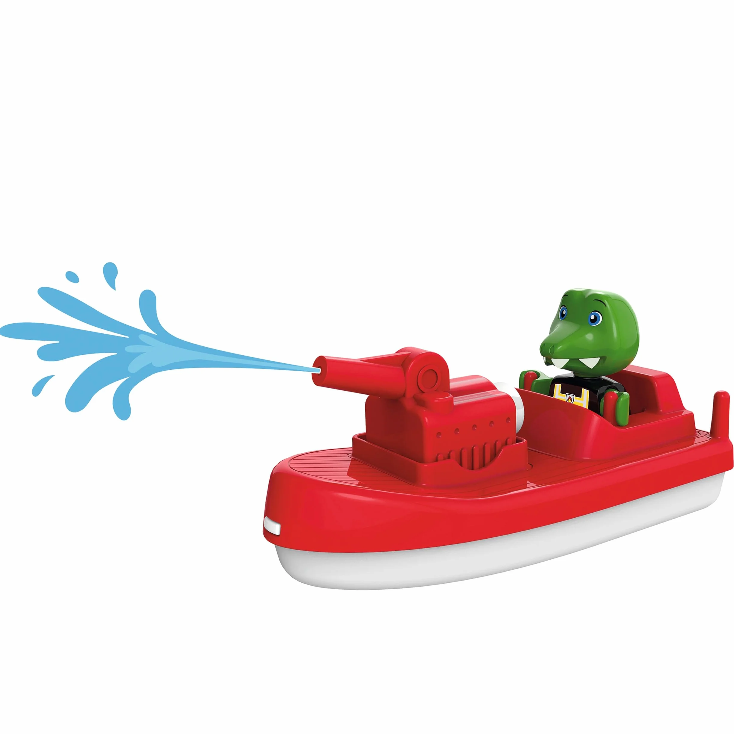 AquaPlay 8700000273 - FireBoat – akcesoria do torów wodnych AquaPlay lub wanny, straż pożarna z Sven dem krokodyl, funkcja natrysku wody, dla dzieci od 3 lat, czerwony