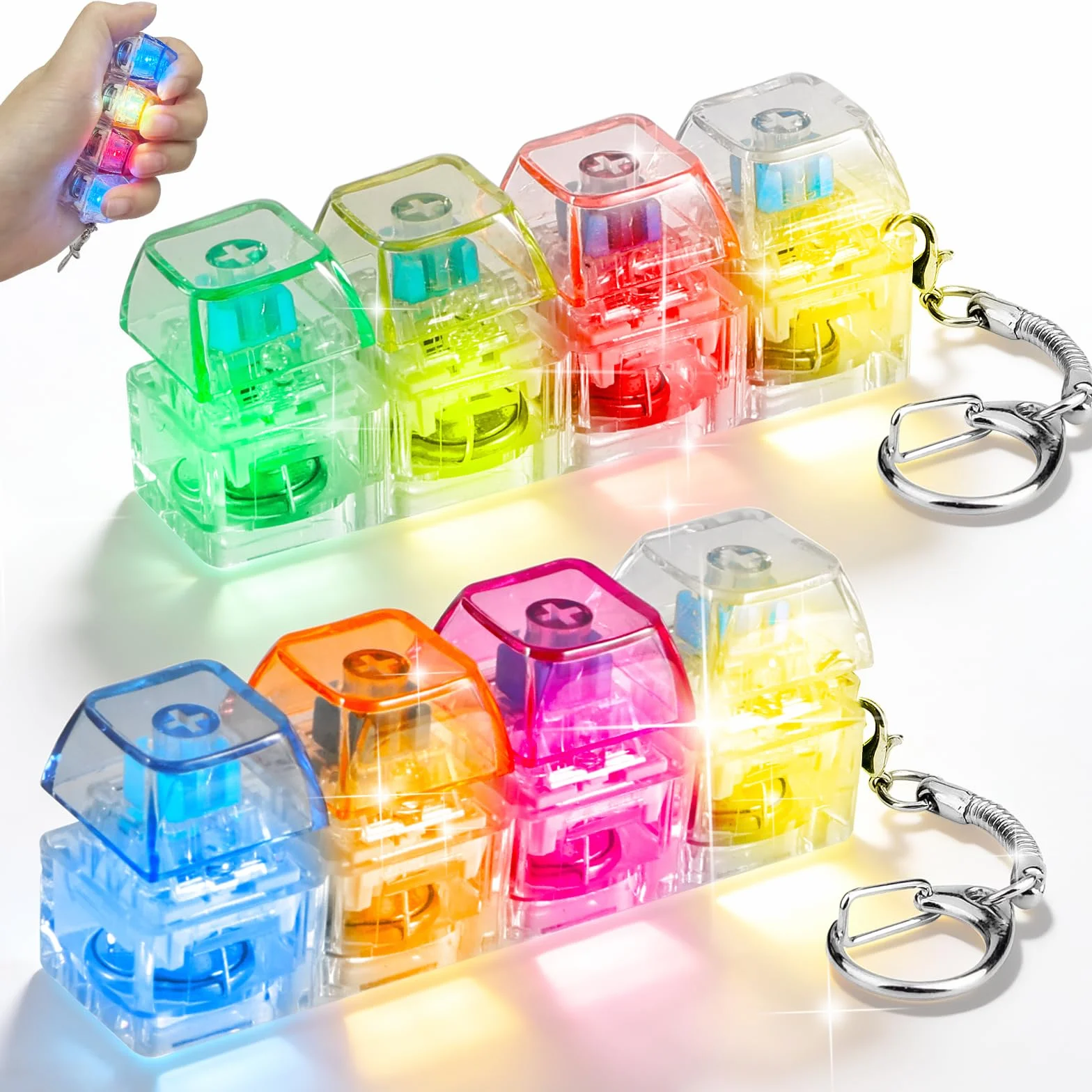 2 sztuki zabawek fidget z klawiaturą, breloczki do kluczy, z 4 przyciskami, zabawna kolorowa zabawka do strachu, biura, szkoły i podróży