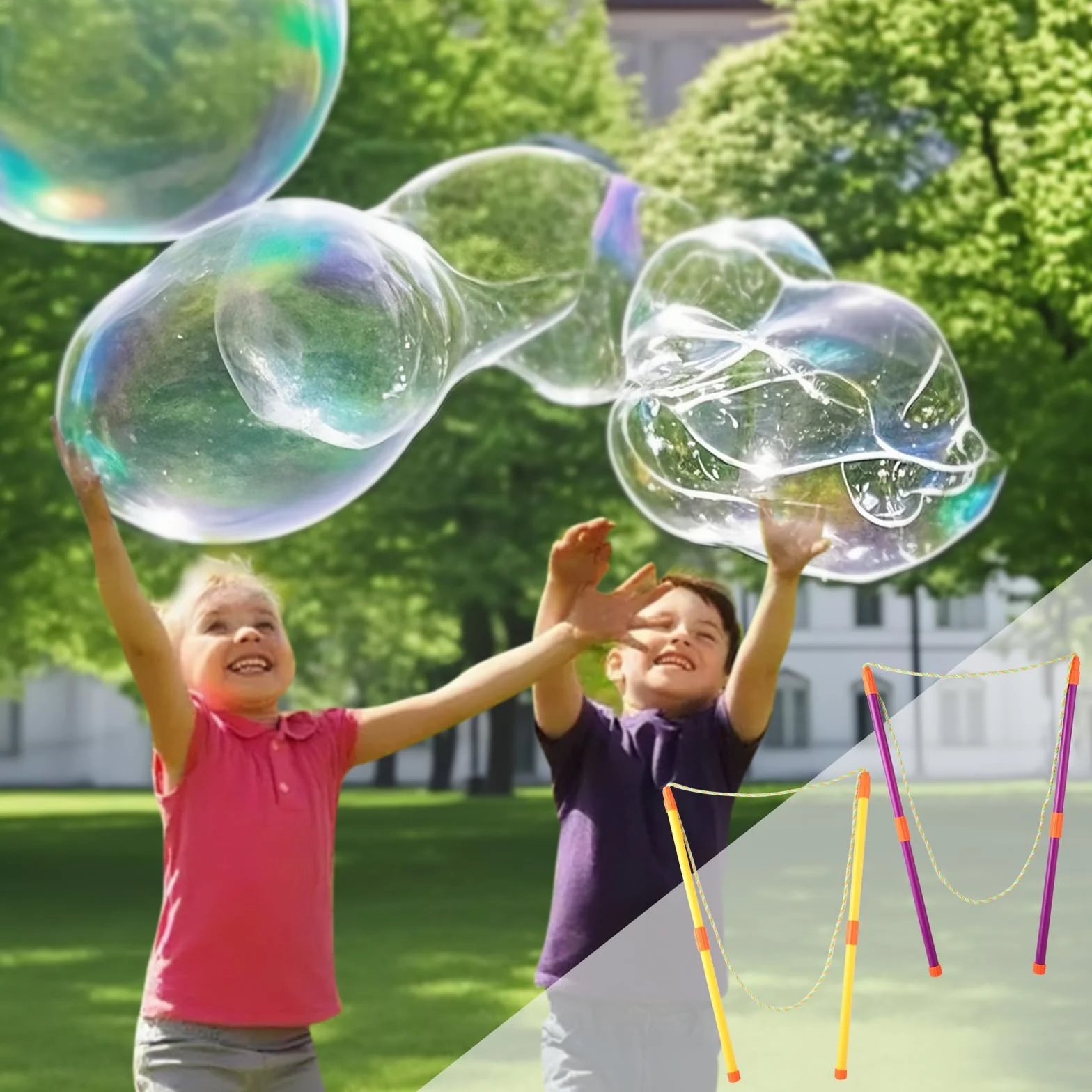 Zestaw Dużych Baniek Mydlanych – 2 Teleskopowe Kijki Lekkie i Przenośne, Trwały Bawełniany Sznurek, Bubble Wand dla Dzieci i Dorosłych, Idealne do Ogrodu, Plaży i Zabawy na Zewnątrz