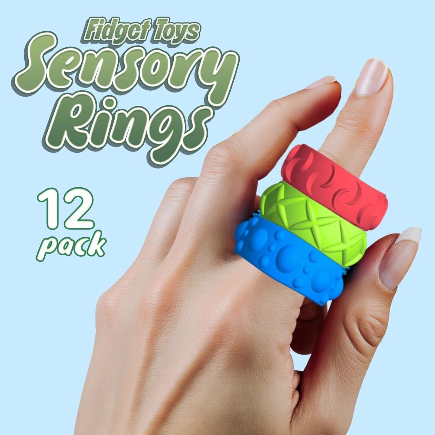 12 sztuk fidget zabawki antystresowe, pierścień antystresowy dla dzieci, sensoryczne zabawki Fidget, silikonowe zabawki łagodzące stres, pierścień do klasy, szkoły, biblioteki