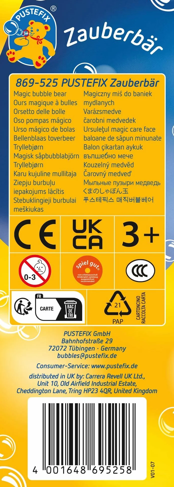 Pustefix 420869525 Bańki Mydlane Magiczny Miś, Żółty, 180 ml, Od 4 Lat