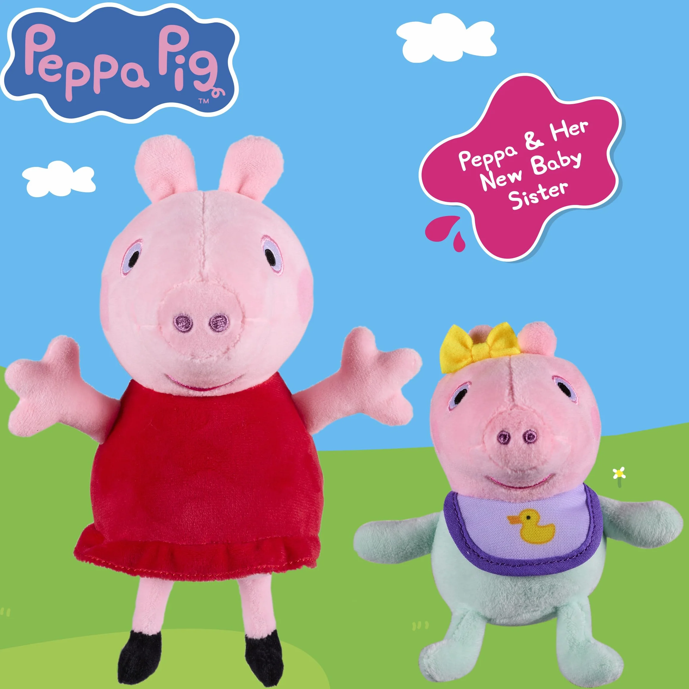 Zestaw pluszowych zabawek Peppa Pig 2 – Peppa i Baby Evie – ultramiękkie pluszowe zabawki w klasycznym stylu Peppy Pig, zabawka dla dzieci w wieku od 18 miesięcy