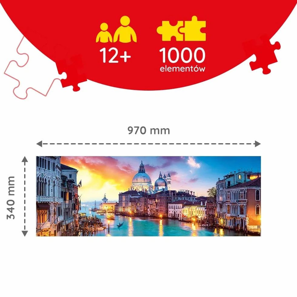 Trefl Canal Grande, Wenecja Puzzle Panoramiczne 1000 Elementów o Wysokiej Jakości Nadruku, od 12 lat