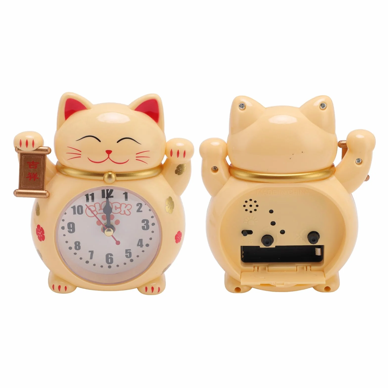 Lucky Cat YF2025D, urocza kreskówka szczęście kot budzik i zegar biurkowy