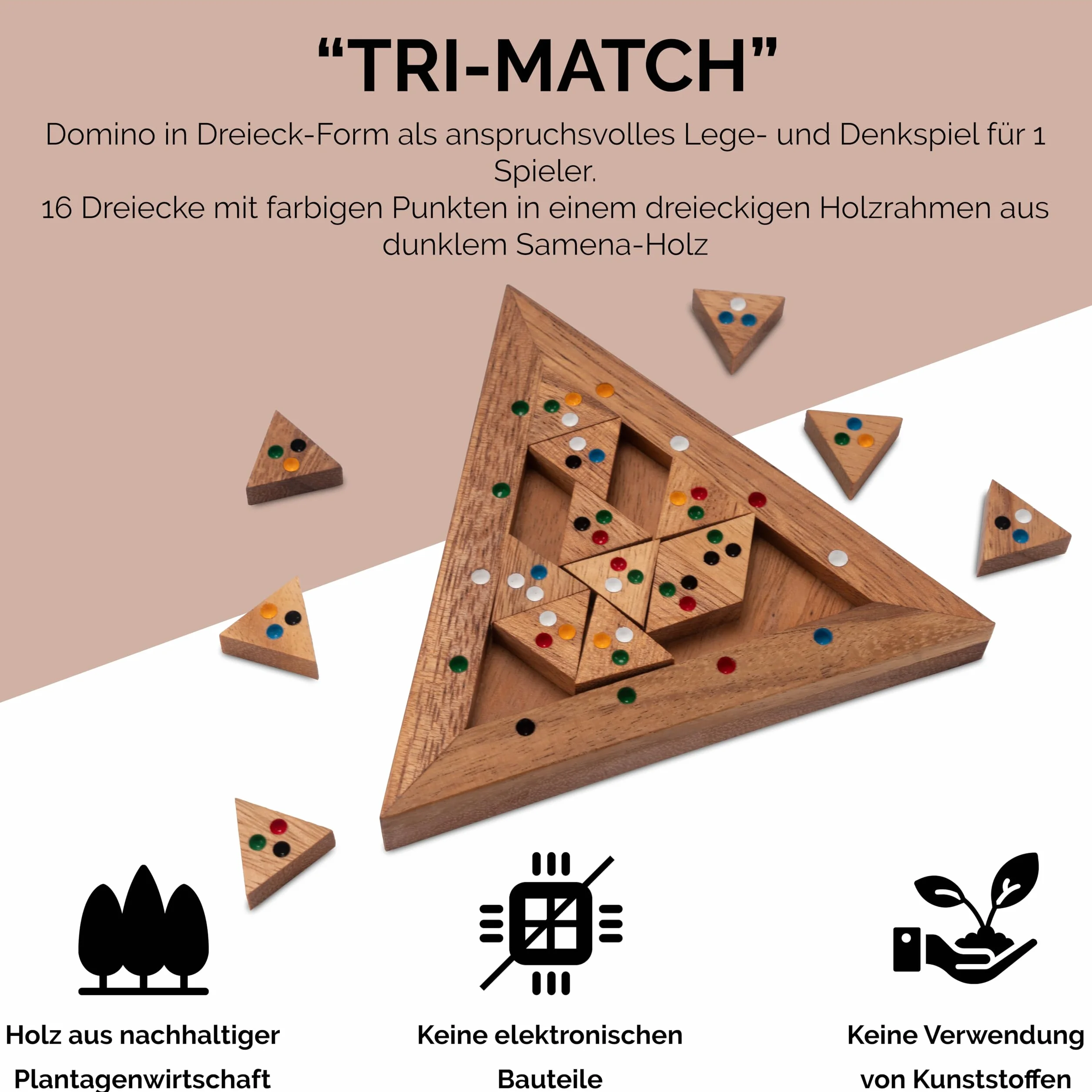 Logoplay Tri-Match - układanka z dominki - gra logiczna - łamigłówka - zagadka - gra wymagająca cierpliwości - gra logiczna z drewna
