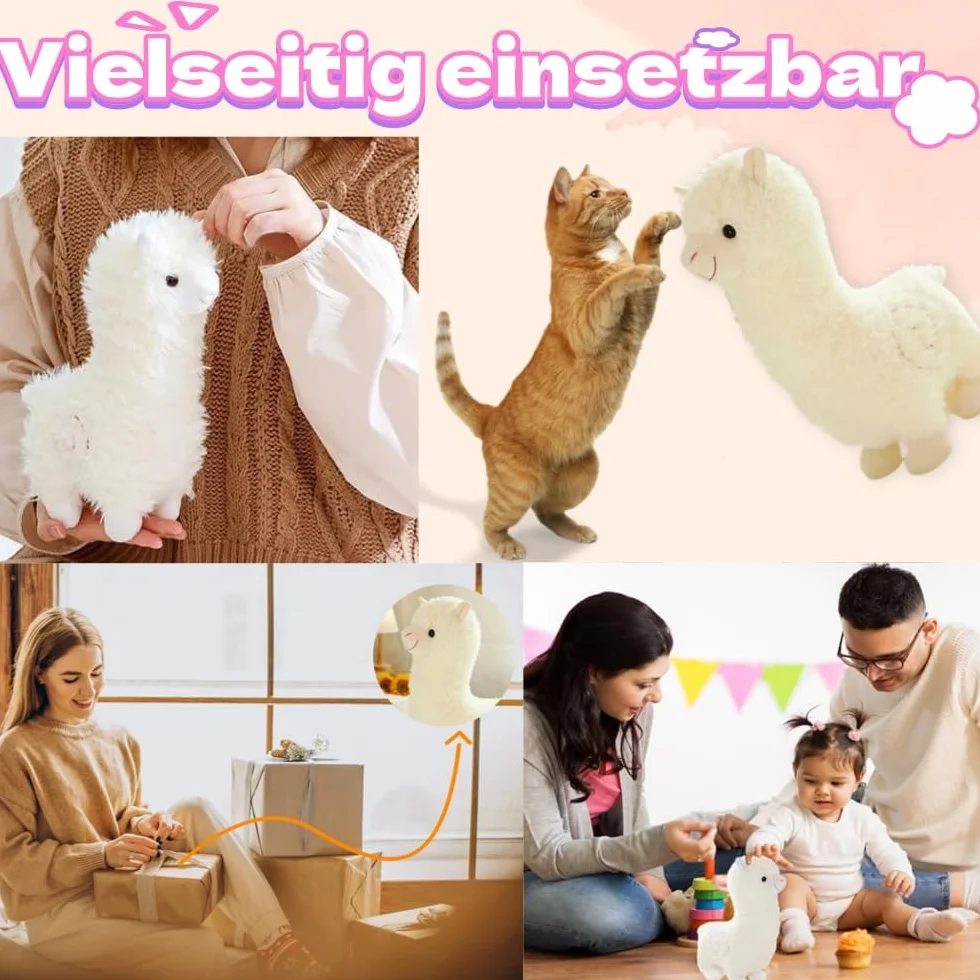 Przytulanka w kształcie alpaki, 28 cm, stojąca, biała, przytulanka alpaka, prezent dla dzieci, dziewczynek, miłośników