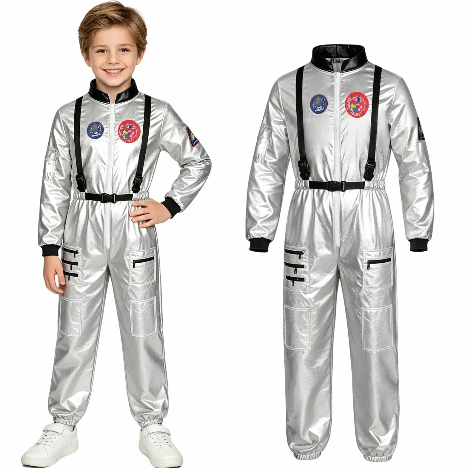 AUYAO Kostium Astronautów Dziecko, Kostium Dziecka, Kostium Astronautów Dziecko, Prezent na Karnawał Halloween Cosplay, Srebrny