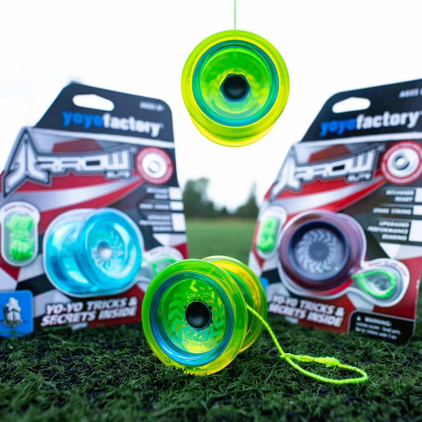 YoyoFactory Arrow Yo-Yo – żółty (od początkującego do profesjonalisty, 2 metalowe łożyska kulkowe, sznurek i instrukcja w zestawie)