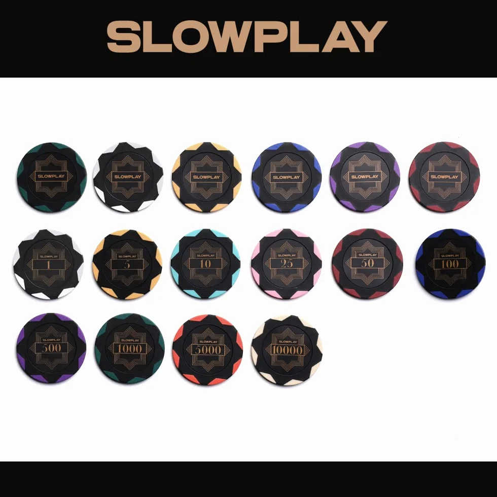 SLOWPLAY Zestaw próbek żetonów do pokera, gliniane żetony do pokera i ceramiczne żetony do pokera, numerowane żetony, puste żetony, 50 szt. w opakowaniu