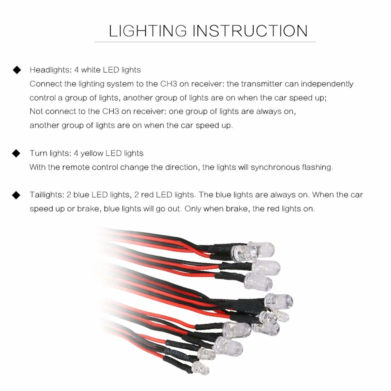 WANGCL Zestaw świateł do samochodu RC 12 LED Zestaw świateł kierowniczych i hamulcowych Smart Simulation Strobe Light dla samochodu RC 1/10 RC Auto/LKW/Crawler