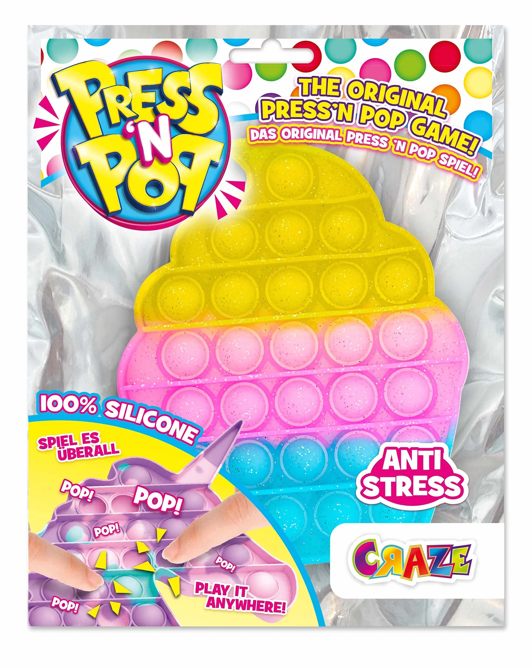 CRAZE PressNPop Press N POP Girly Cupcake Fidget Toy sensoryczna zabawka antystresowa dla dzieci dorosłych zestaw Bubble kolorowe motywy 37072, piękne kombinacje kolorów