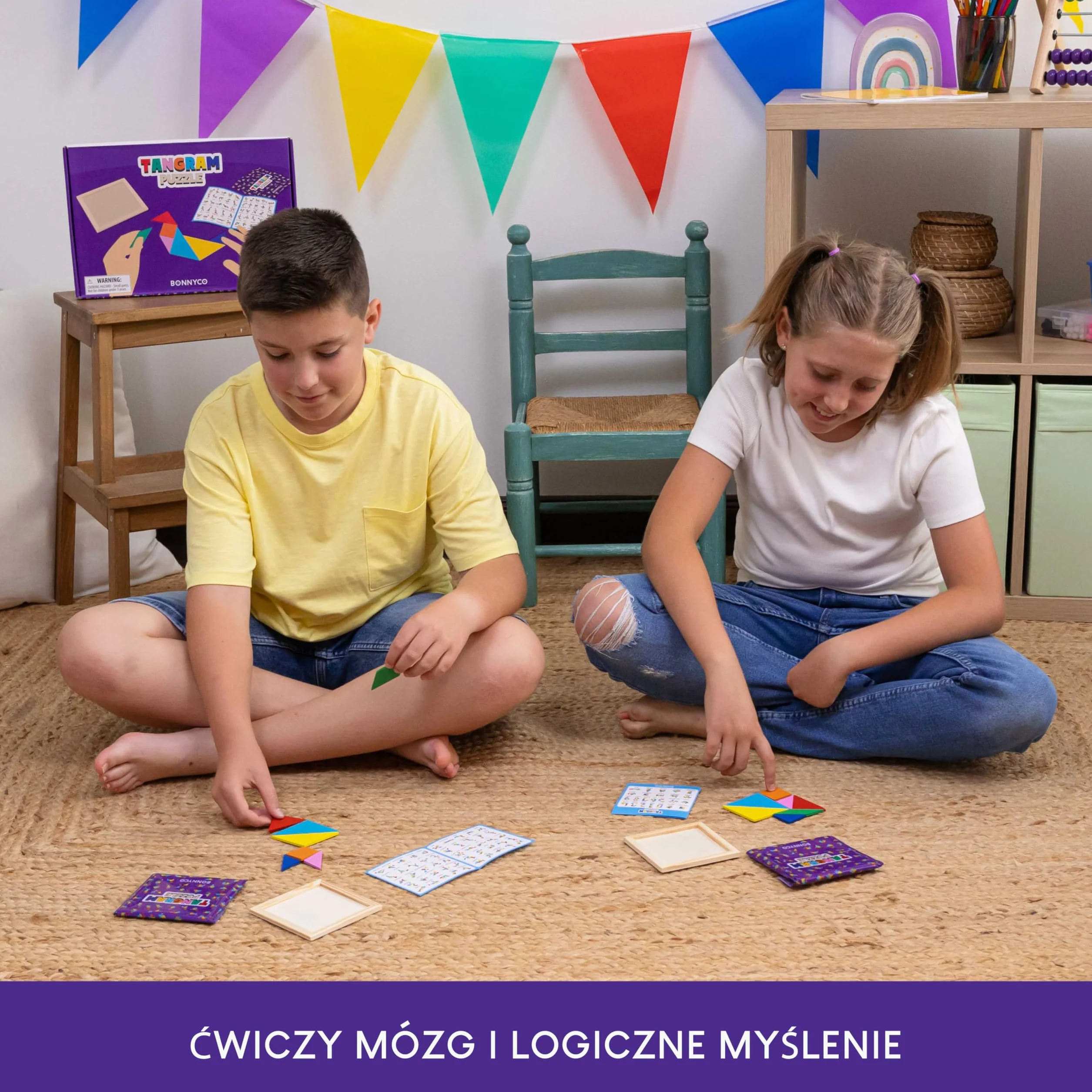 BONNYCO Puzzle Tangram dla Dzieci Pakiet 30 Wypełniaczy do Torebek Imprezowych Unisex. Wypełniacze do Torebek Imprezowych Dla Maluchów. Prezenty na Przyjęcia Dzieci