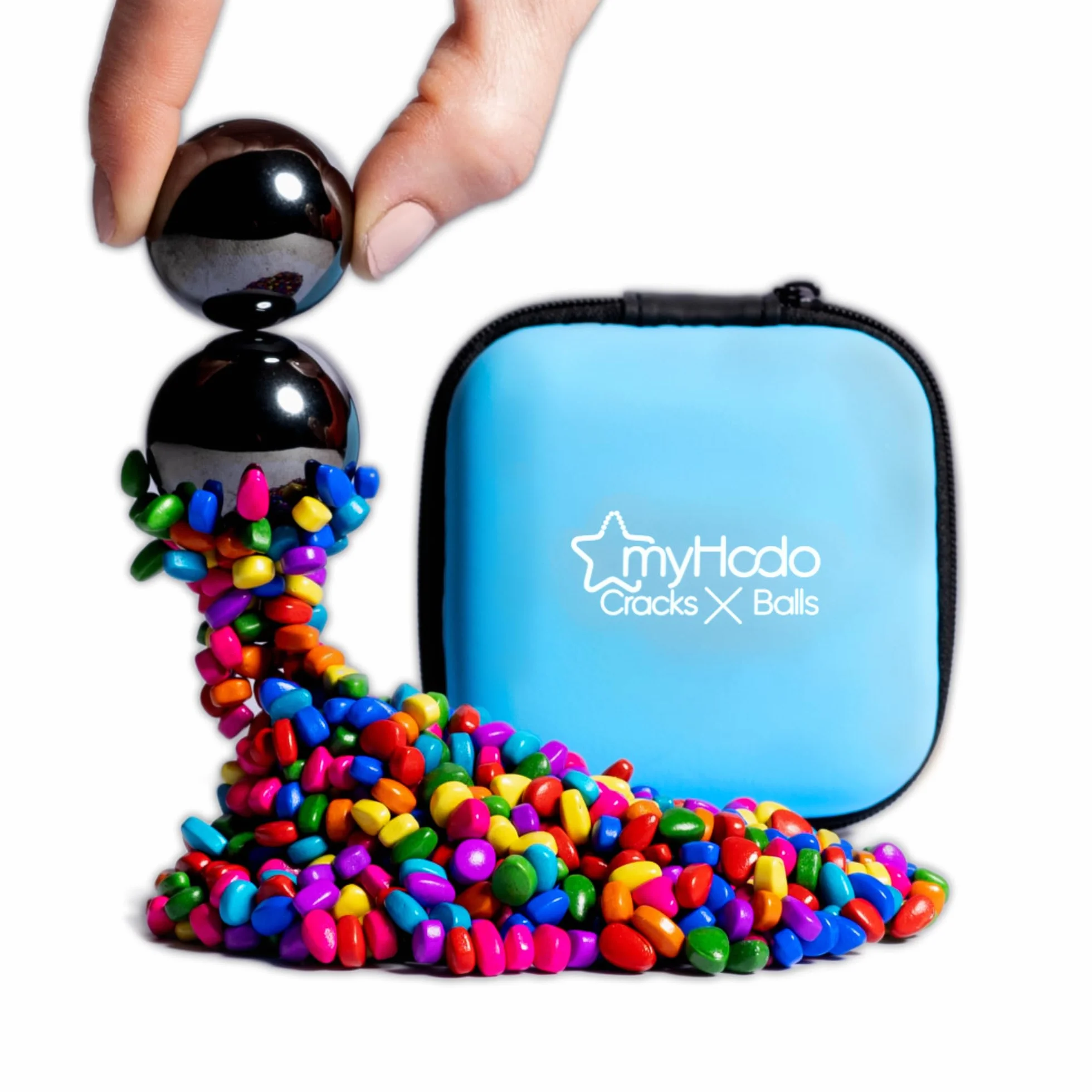 myHodo Crack Magnets Zestaw | 2x Sfery Magnetyczne (33 mm) i 550+ Kolorowych Kamieni (~6 mm) | Dotykowy Zestaw do ASMR, Antystresu i Kreatywności | Prezent Antystresowy | Skupienie i Relaks