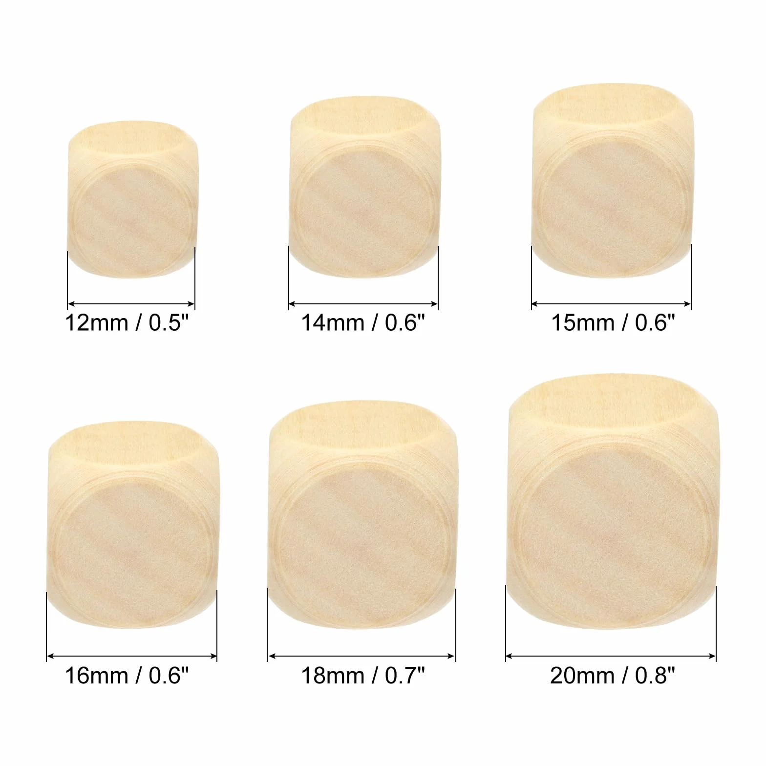 PATIKIL Puste drewniane kości, 12 mm, 100 sztuk, niedokończone klocki drewniane, 6-stronne drewniane kostki z zaokrąglonymi narożnikami, kwadratowe klocki drewniane do projektów rzemieślniczych DIY