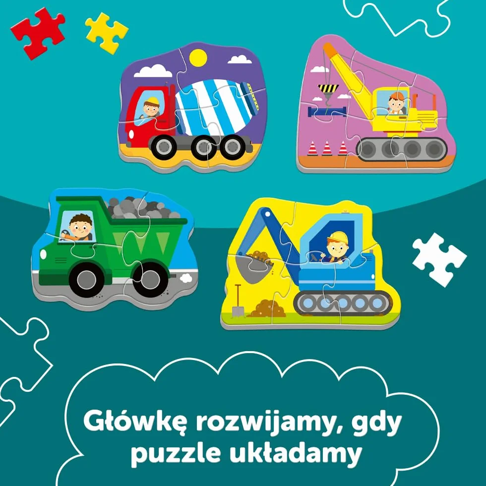 Trefl Pojazdy na Budowie Puzzle 4 w 1 Baby Classic z Grubego Kartonu dla Dzieci od 2 lat