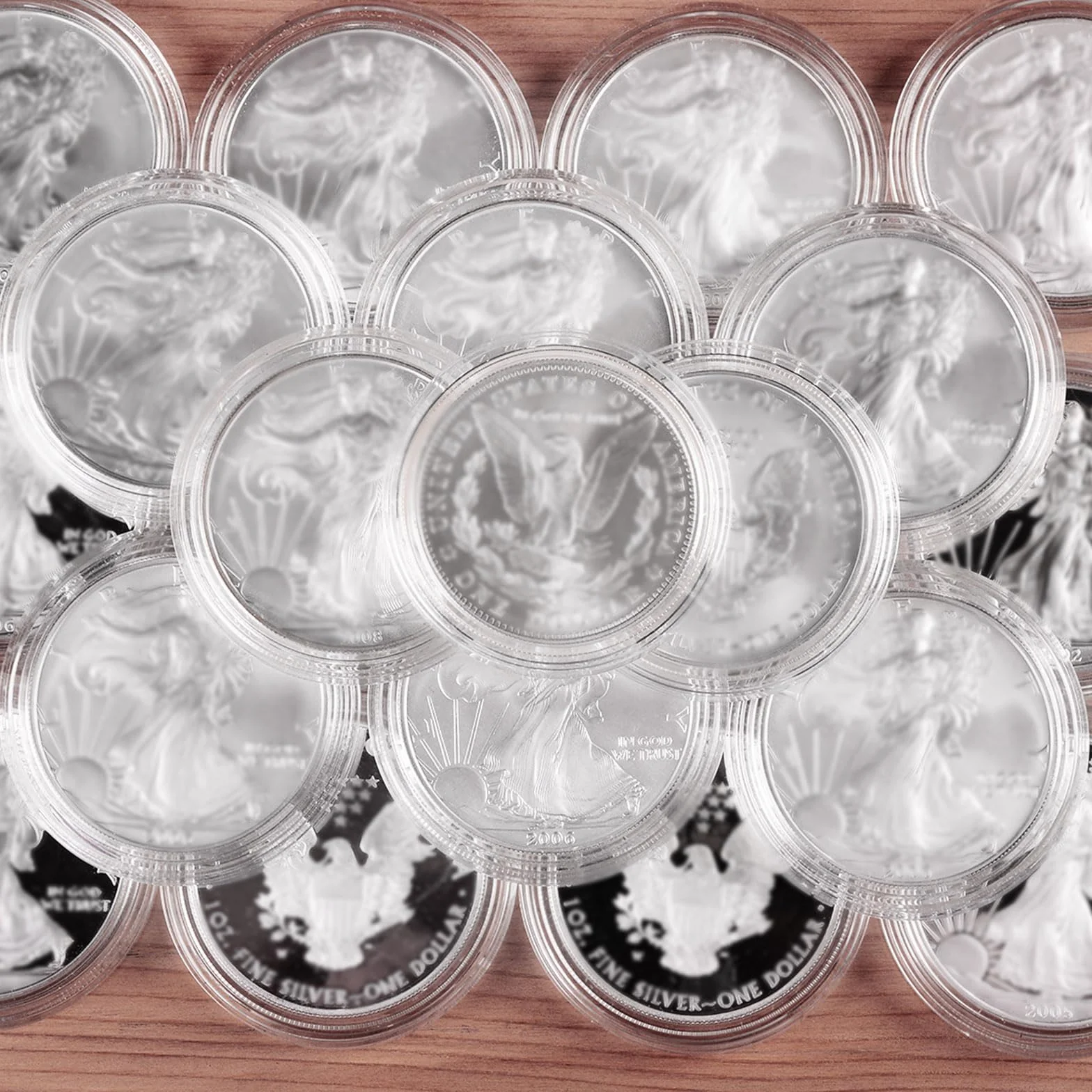 QUARKZMAN 20 sztuk srebrnych uchwytów na monety 32 mm, z tworzywa sztucznego, akrylowe, przezroczyste, okrągłe, do ochraniaczy monet srebrnych lub NFC
