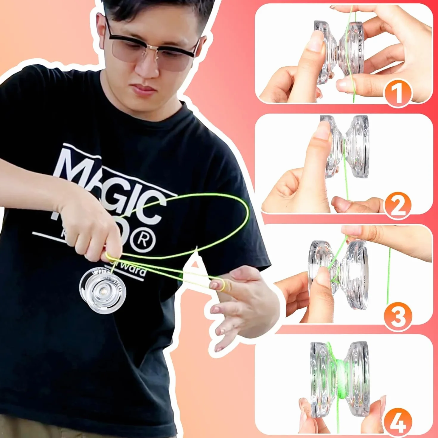 Yoyo Strings Professional 100% Poliester dla Reagujących i Niereagujących Yoyo - Pack 25: Żółty, Zielony, Niebieski, Pomarańczowy, Czerwony