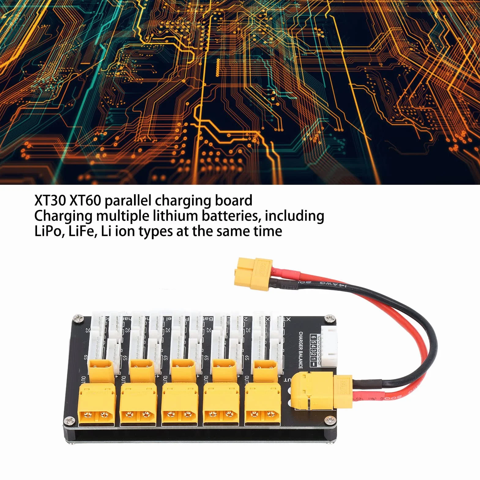 Równoległa Płytka ładująca, Płytka ładująca Akumulator Lipo, Równoległe Złącze XT30 XT60, Multi 2-6S Litowe, Obsługuje 5 Akumulatorów, do ładowarki IMAX B6, Q6 Pro,