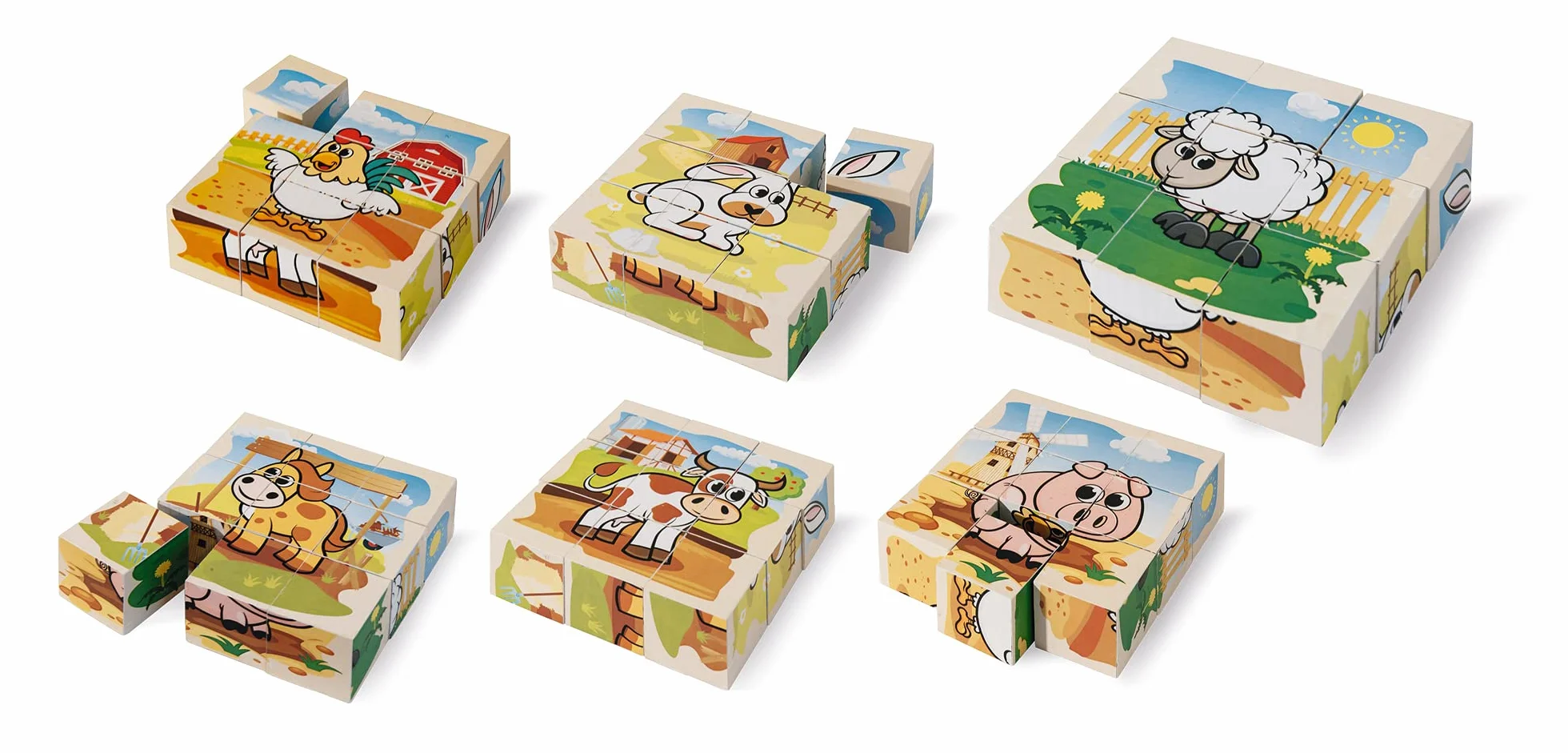 Eichhorn - Kostki z obrazkami, gospodarstwo rolne, 9 klocków z 6 motywami, w zestawie szablon, 9-częściowy, rozmiar 10,5 x 10,5 cm, ze 100% drewna sosnowego z certyfikatem FSC, od 2 lat