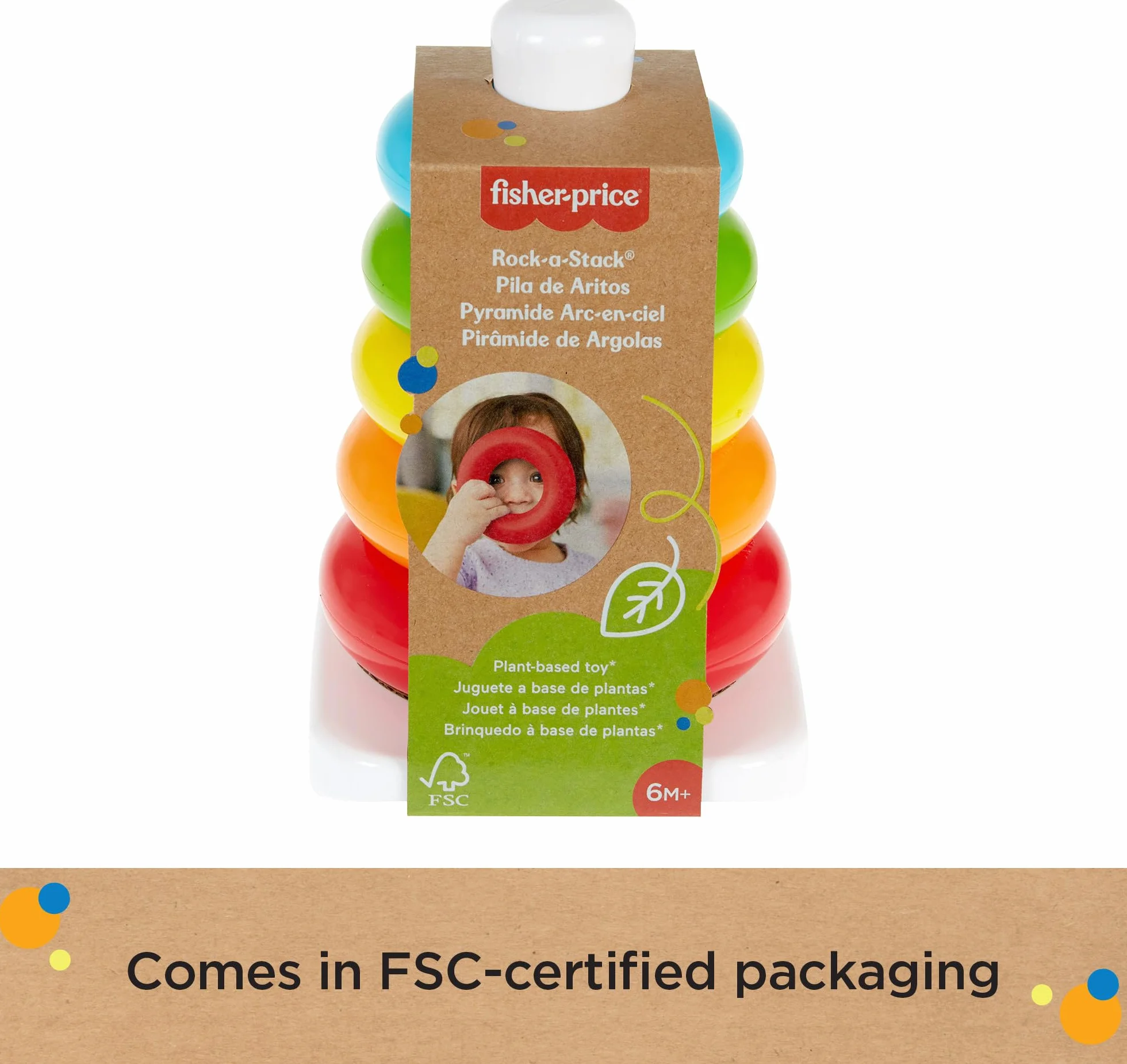 Fisher-Price Rock-A-Stack Zabawka Piramidka, Wielokolorowy, Od 6 Miesięcy