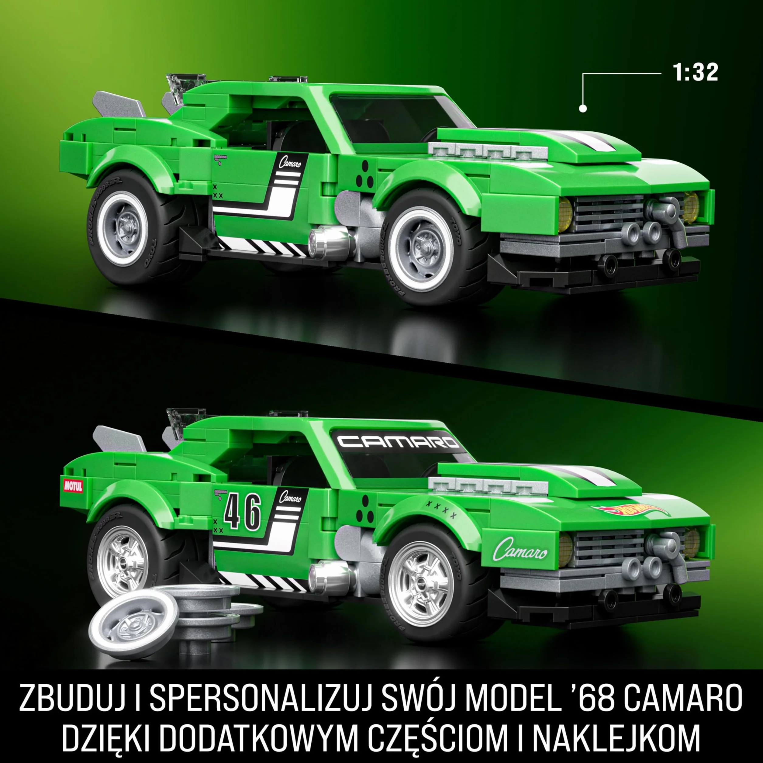 Mattel Brick Shop Klocki Hot Wheels Speed Series Custom ’68 Camaro Samochód do zbudowania, 289 elementów, zestaw konstrukcyjny dla dorosłych kolekcjonerów i zabawka dla dzieci od 10 roku życia, JFT16