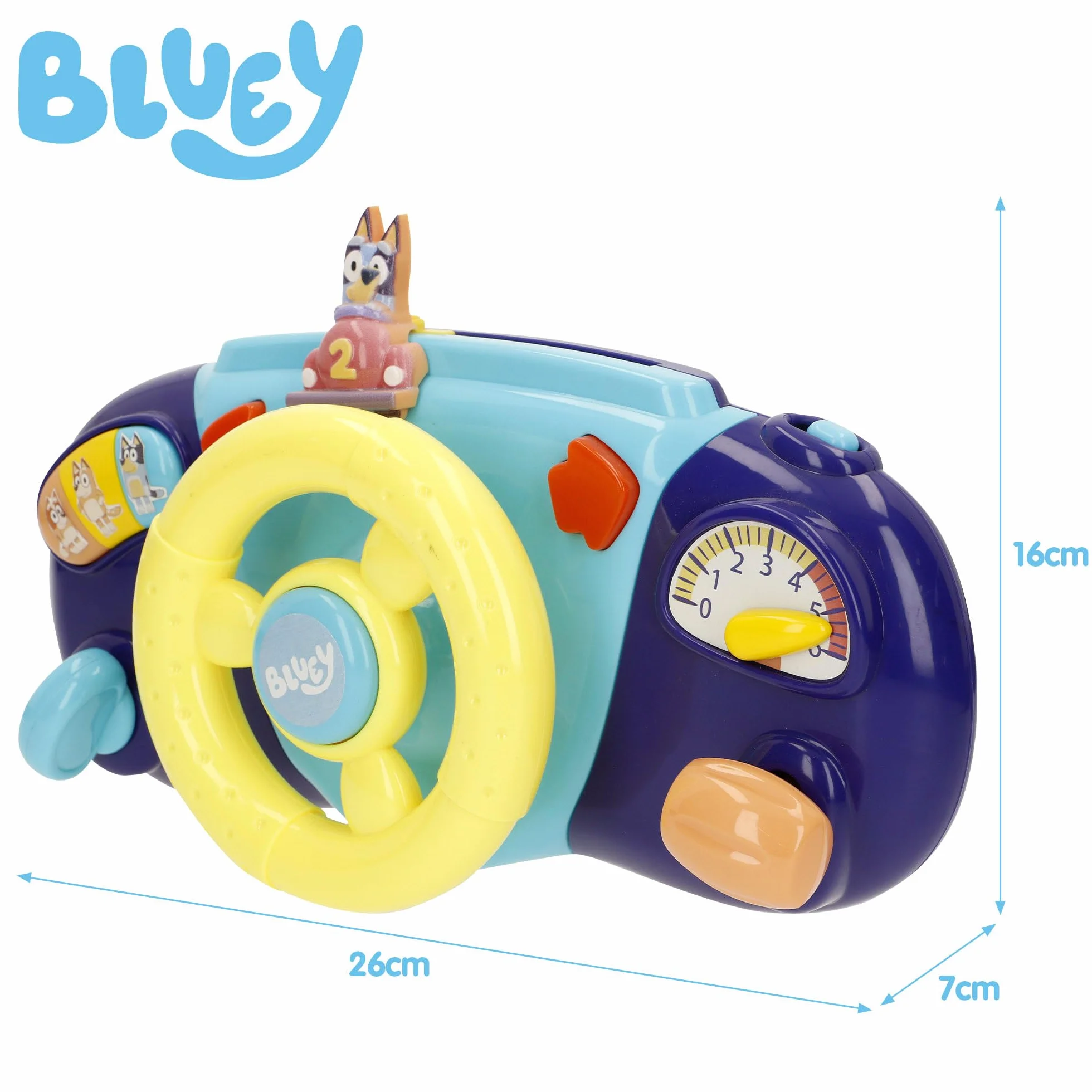 ColorBaby Bluey Kierownica do wózka dziecięcego, uchwyt kotwiący, kolorowy design, Bluey, Bingo i Przyjaciele, gry interekcyjne, zajęcia dla dzieci +6 miesięcy (39146)