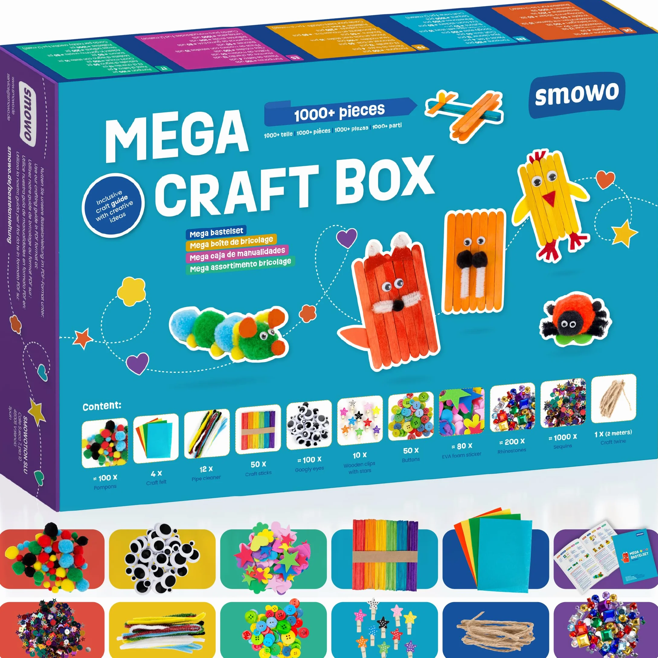 Smowo® Mega Zestaw Kreatywny Starter – Pudełko do Rękodzieła Mix – Zestaw Plastyczny z Pomysłami na Twórcze Prace – Kolorowy Zestaw do Rękodzieła dla Dziewczynek i Chłopców